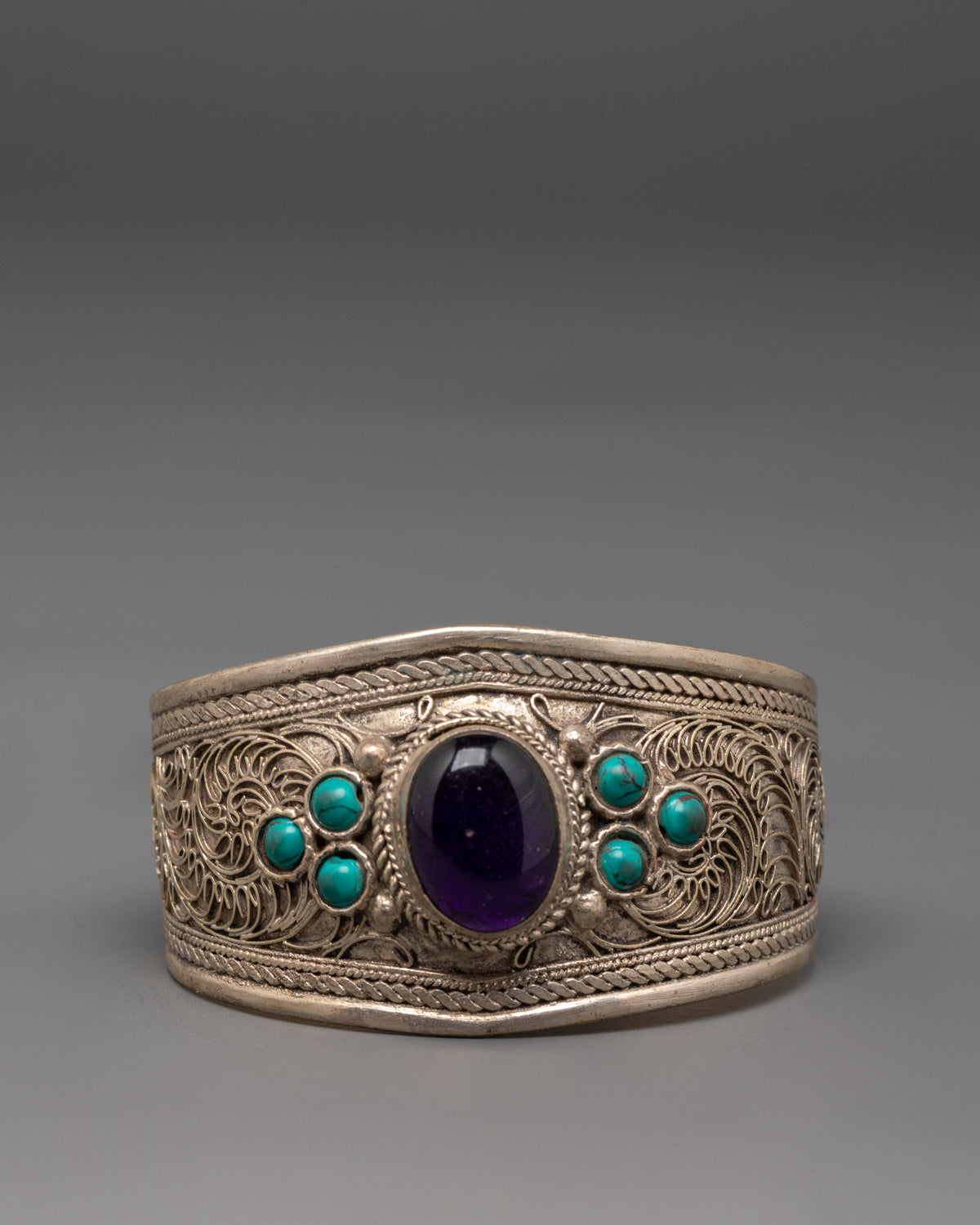 Himalayan Silver Gemstone Cuff Bracelet