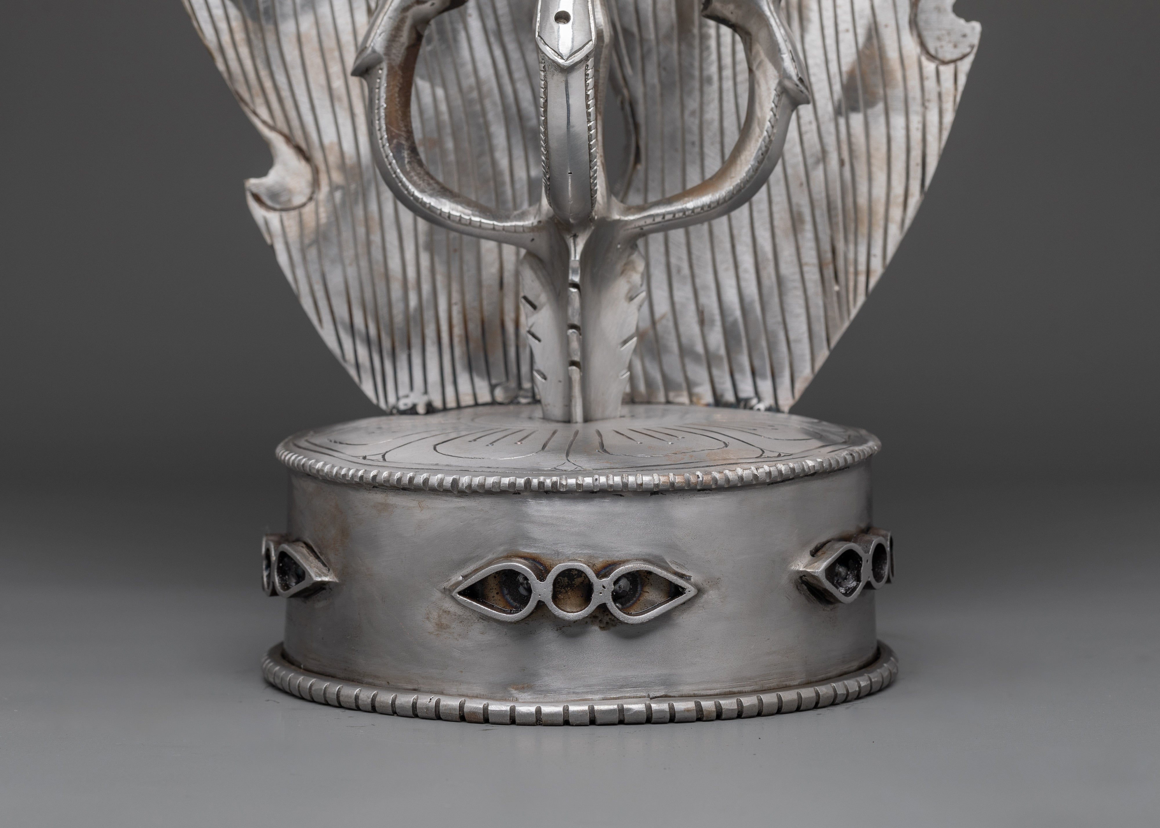 Tibetan Silver Vajra With Stand | Iron Buddhist Ritual Tool