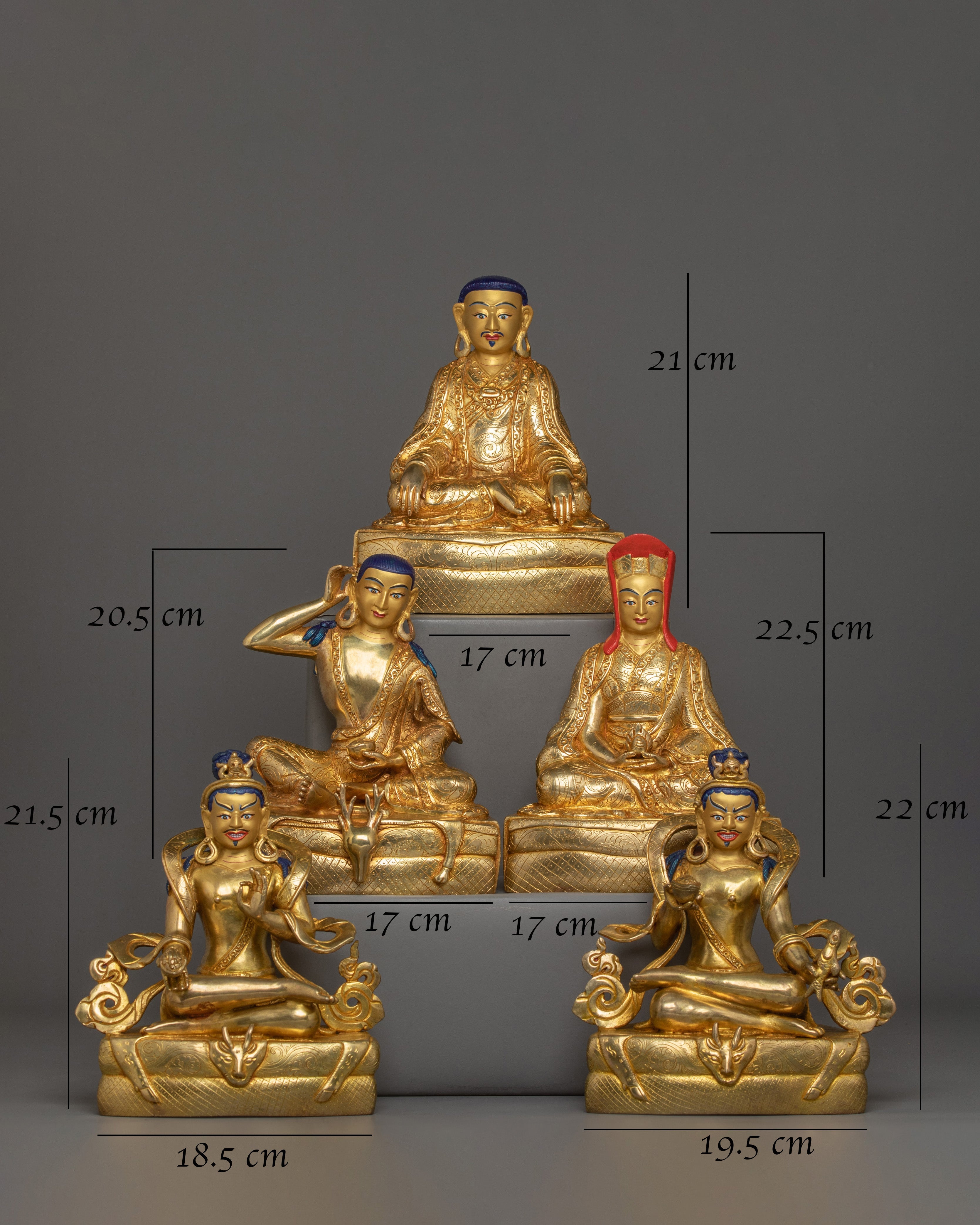 24K Gold Gilded Kagyu Master set Statue | Honoring the Great Vajrayana Lineage