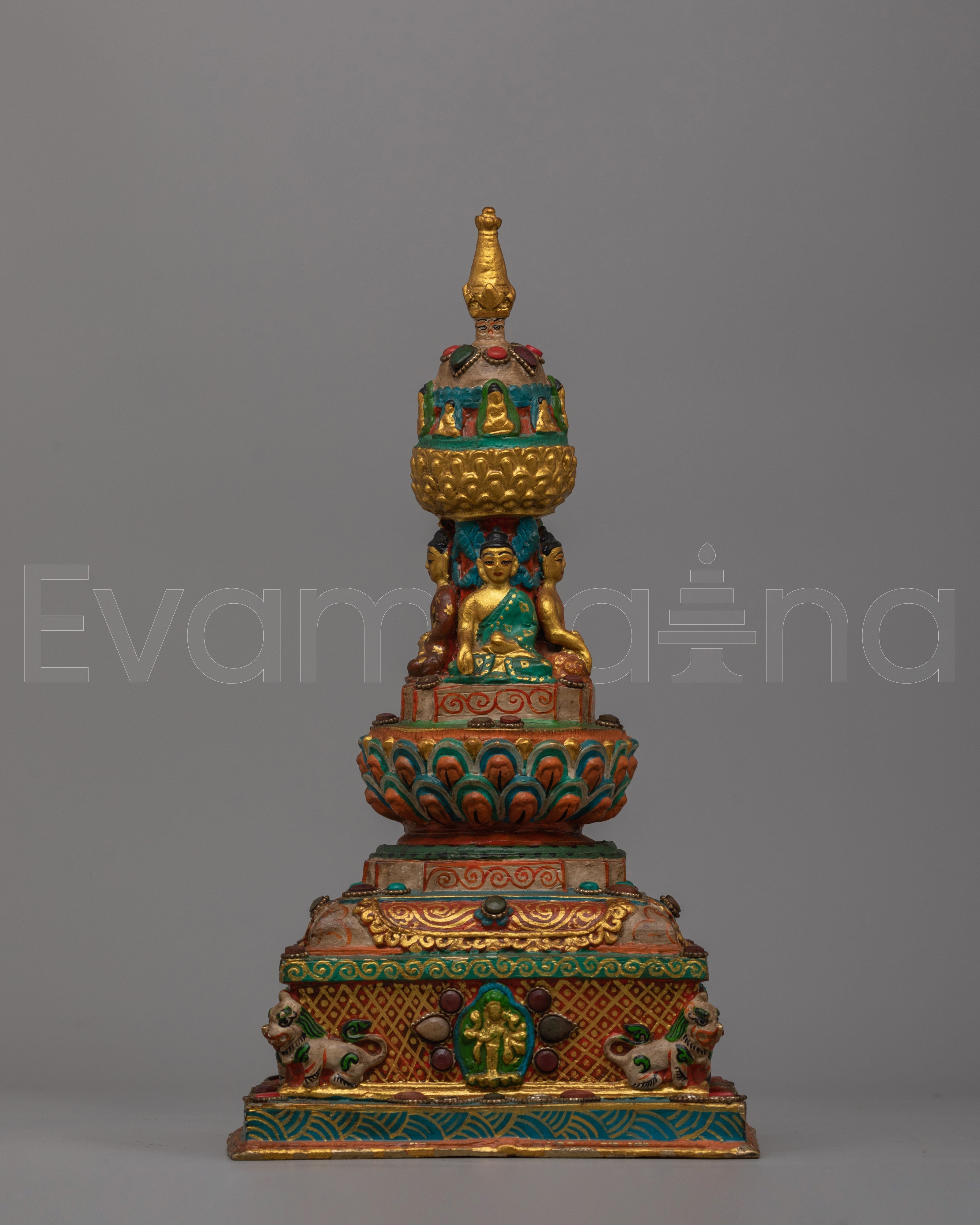 Handcrafted Buddha Carved Stupa