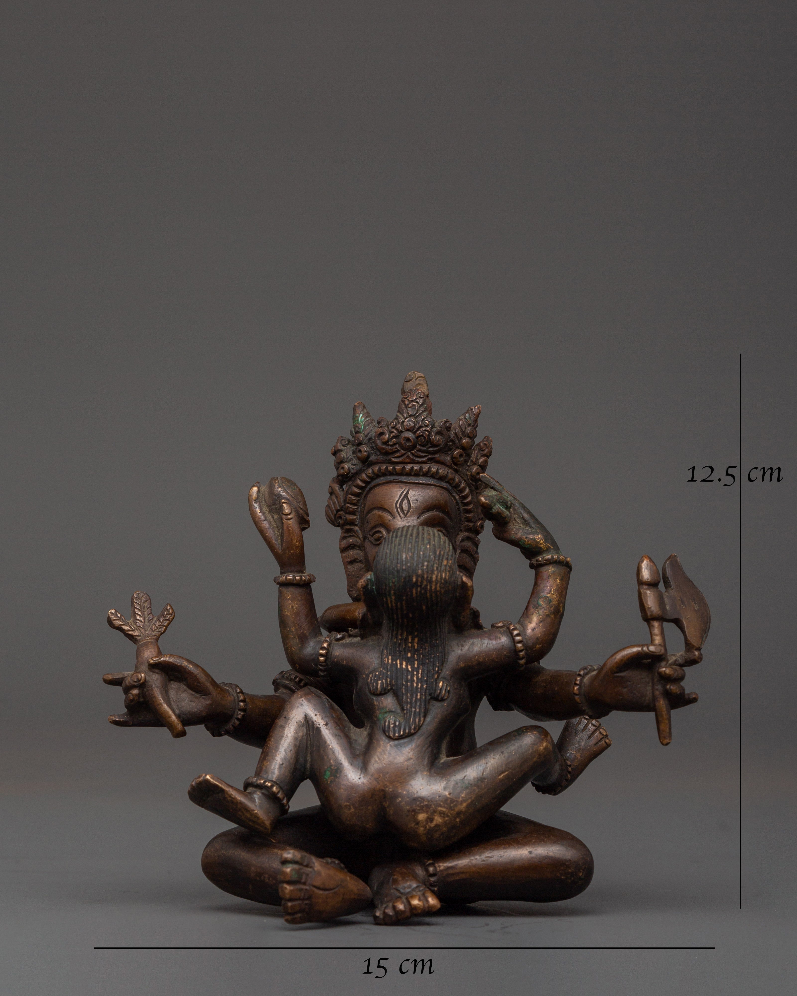 Oxidized Copper Ganesh with Consort Statue | Hindu Deity Sculpture