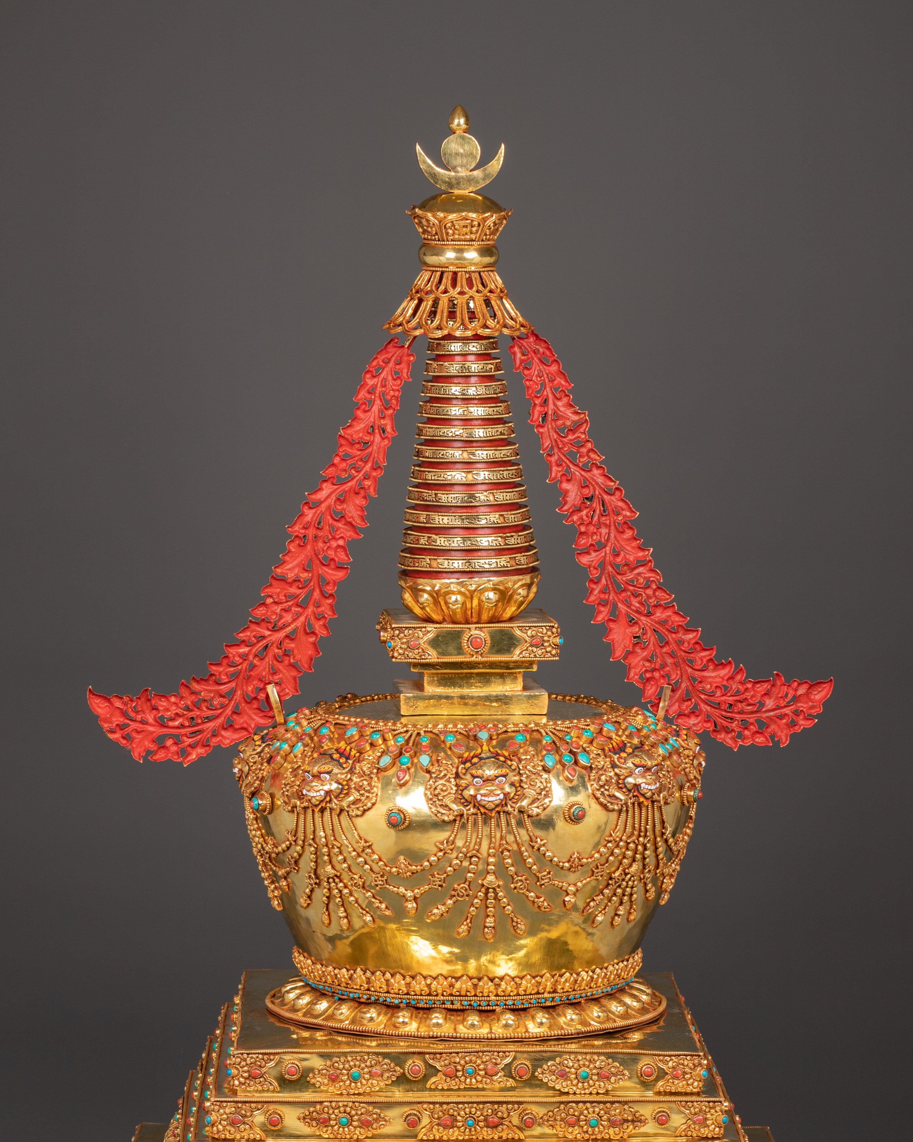 Handcrafted Gold-Plated Tibetan Stupa for Sacred Spaces | Perfect for Spiritual Decor