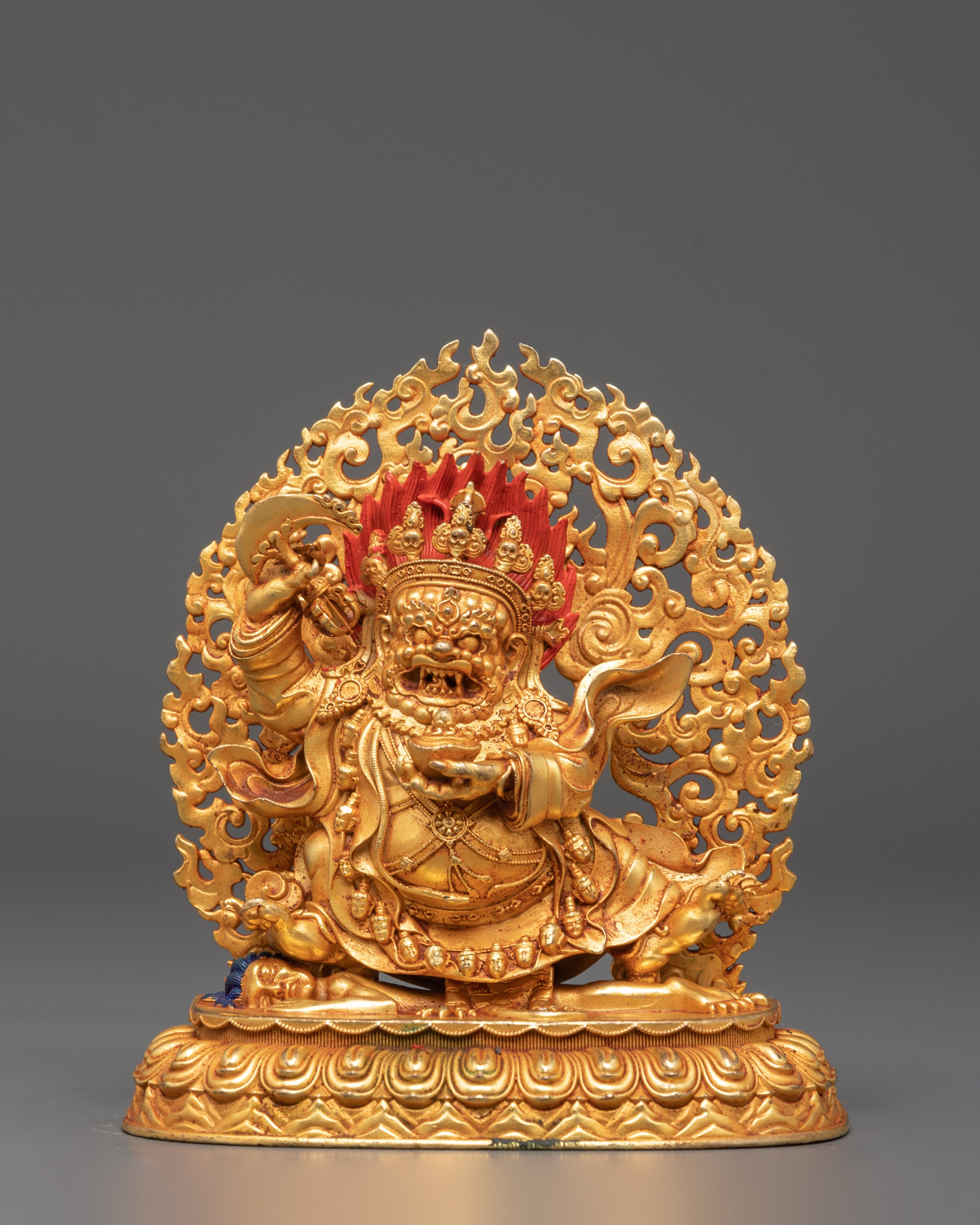 Mahakala Bernakchen Protector Deity | Buddhist Gold Plated Sculpture