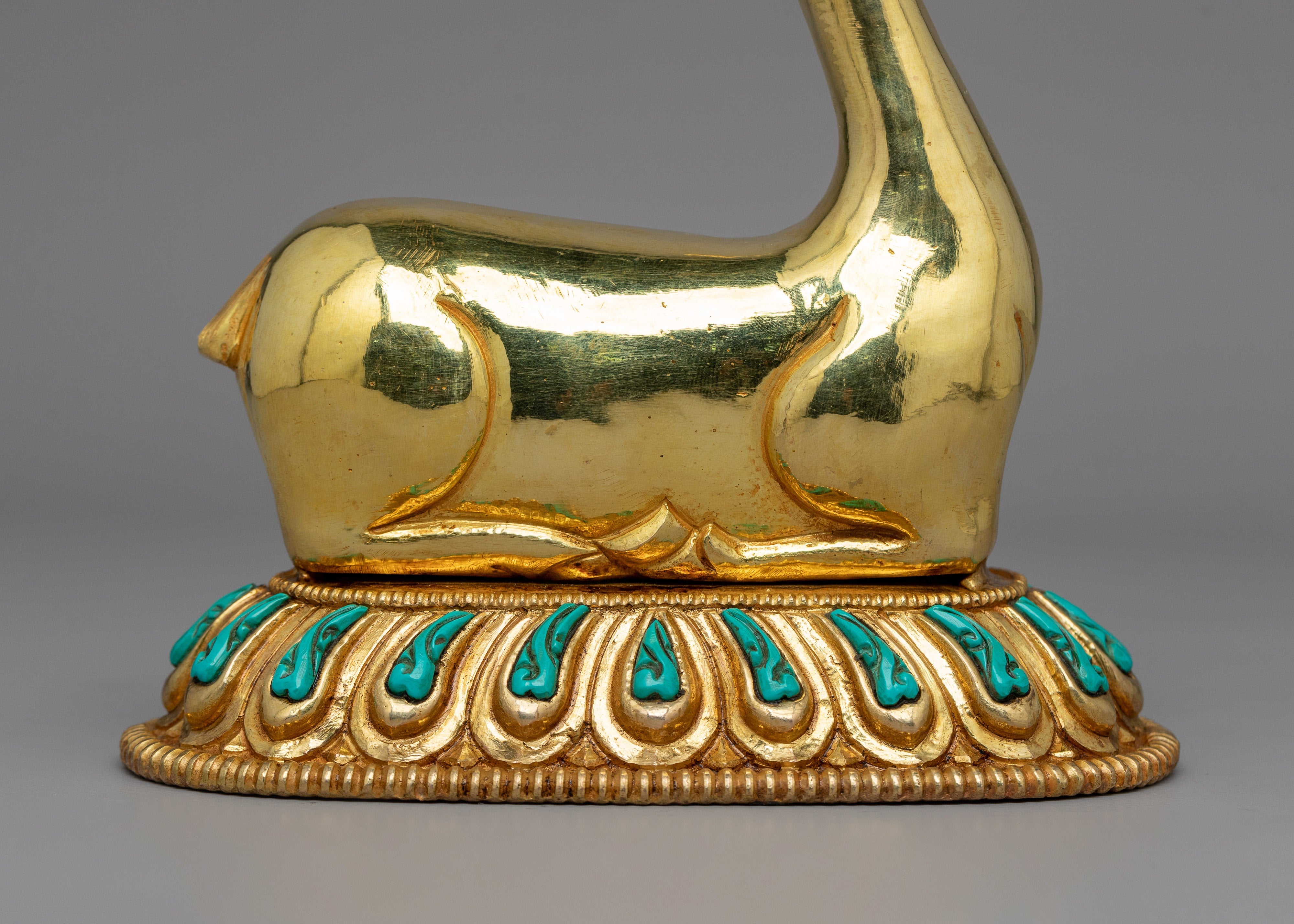 Dharma Wheel and Couple Deer Set | Plated Buddhist Shrine Decor