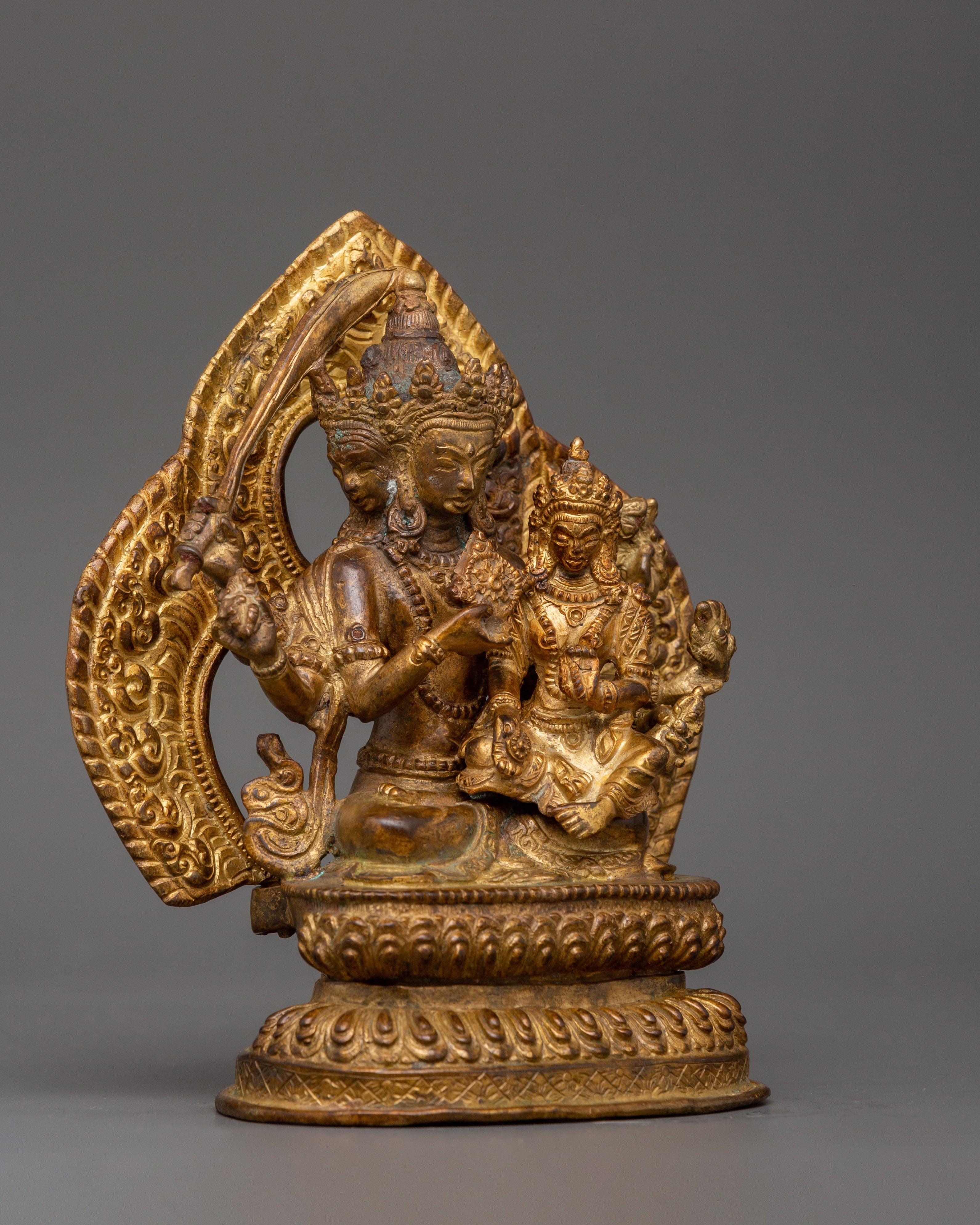 Maha Manjushri with Consort Statue | Antique Finish Craft