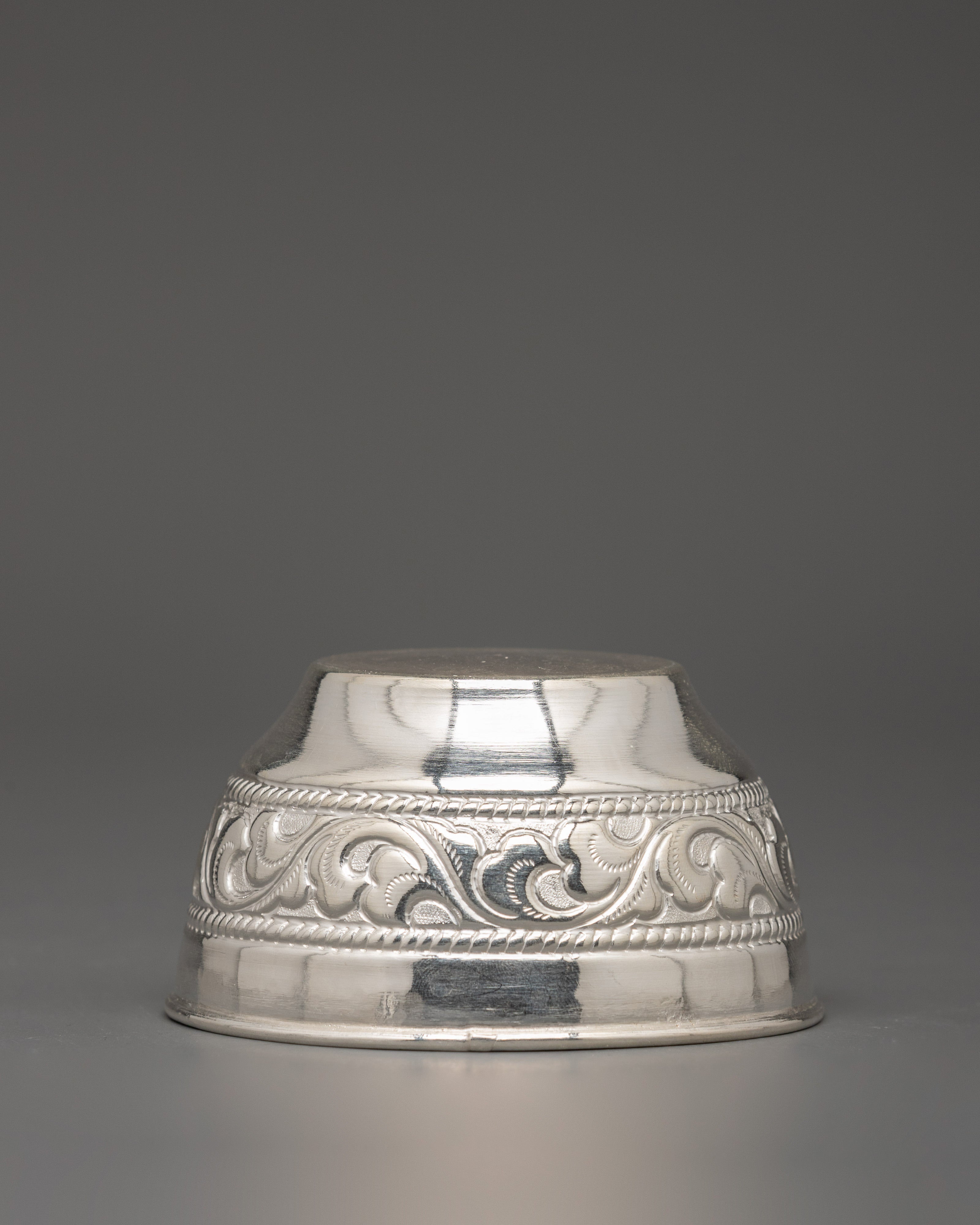 Handcrafted Pure Silver Water Offering Bowl Set | Ritual & Meditation Decor
