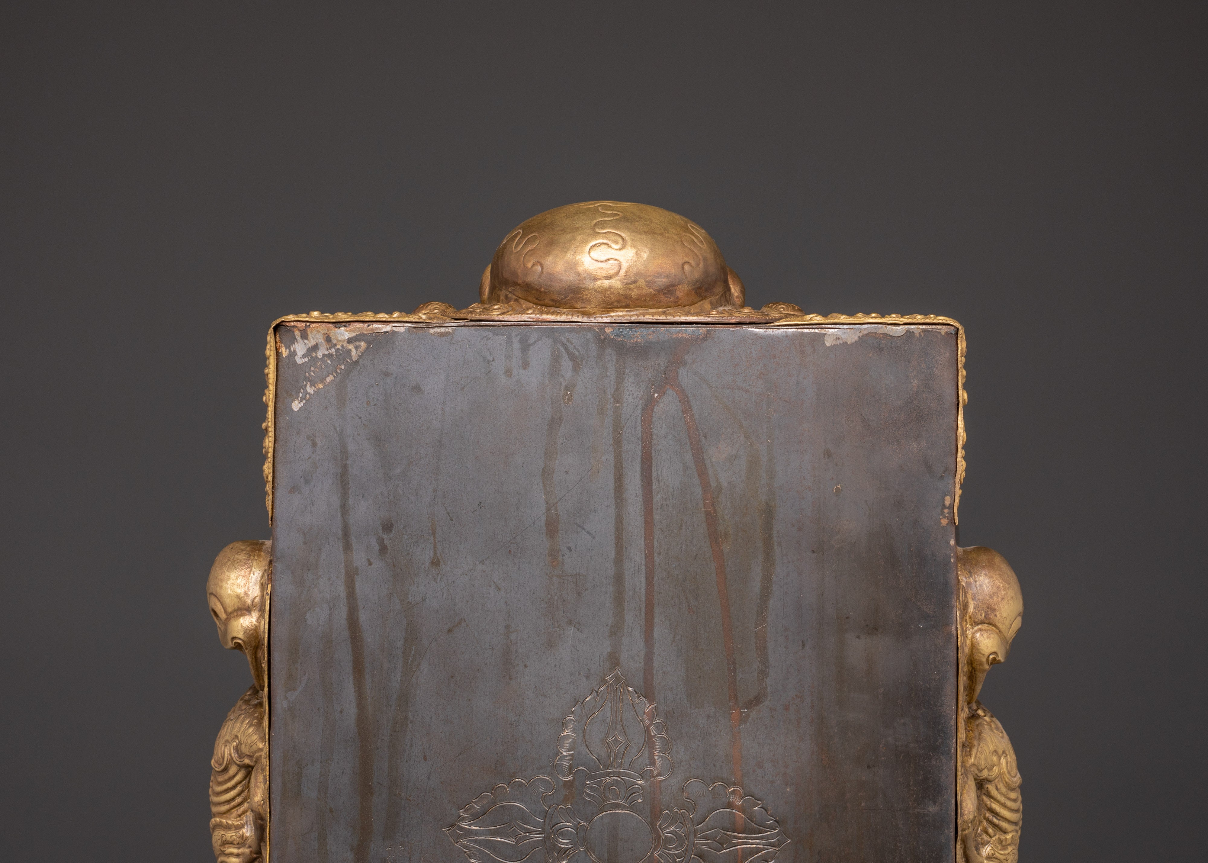 Large Chitipati Carved Ghau Box | Iron and Brass Tibetan Shrine Box