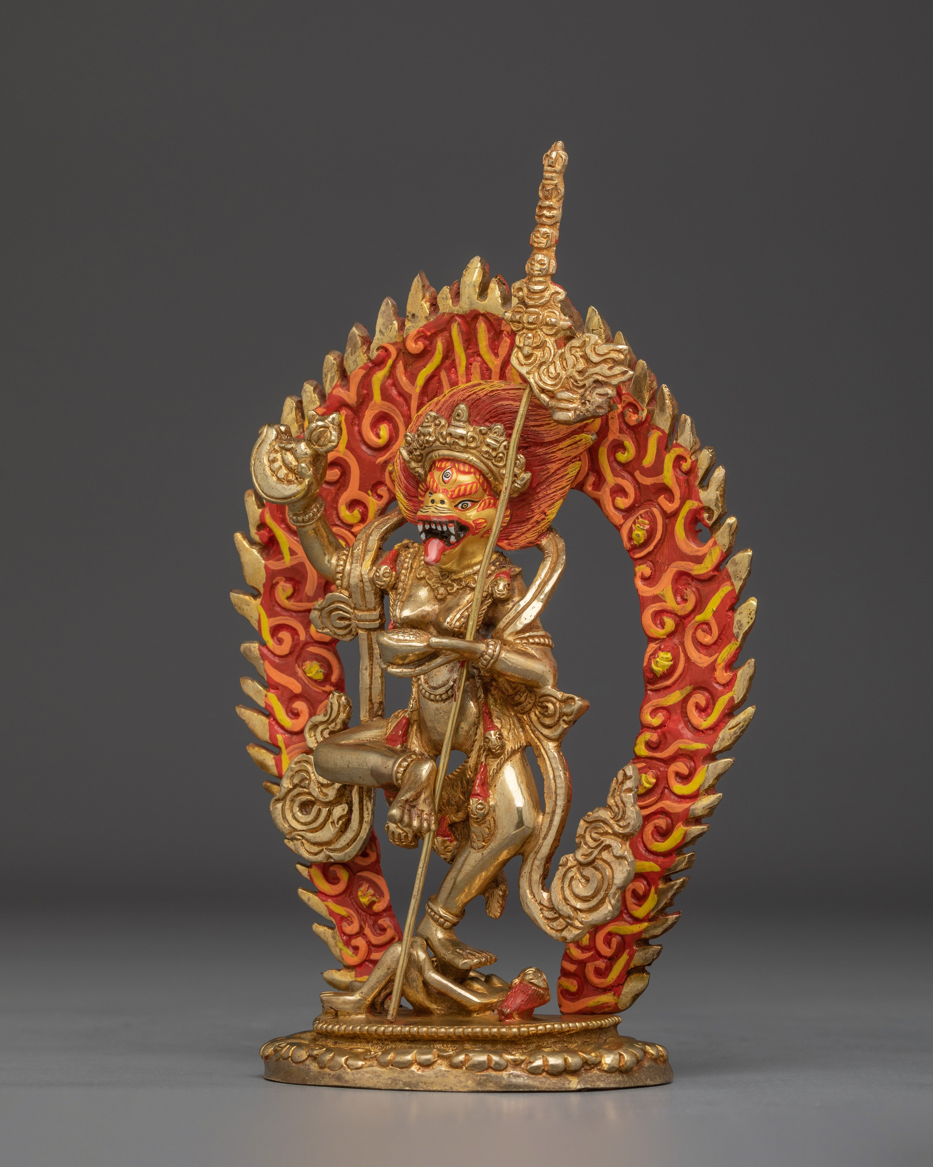 Handcrafted Simhamukha Gold Gilded Statue | Powerful Protector and Symbol of Strength