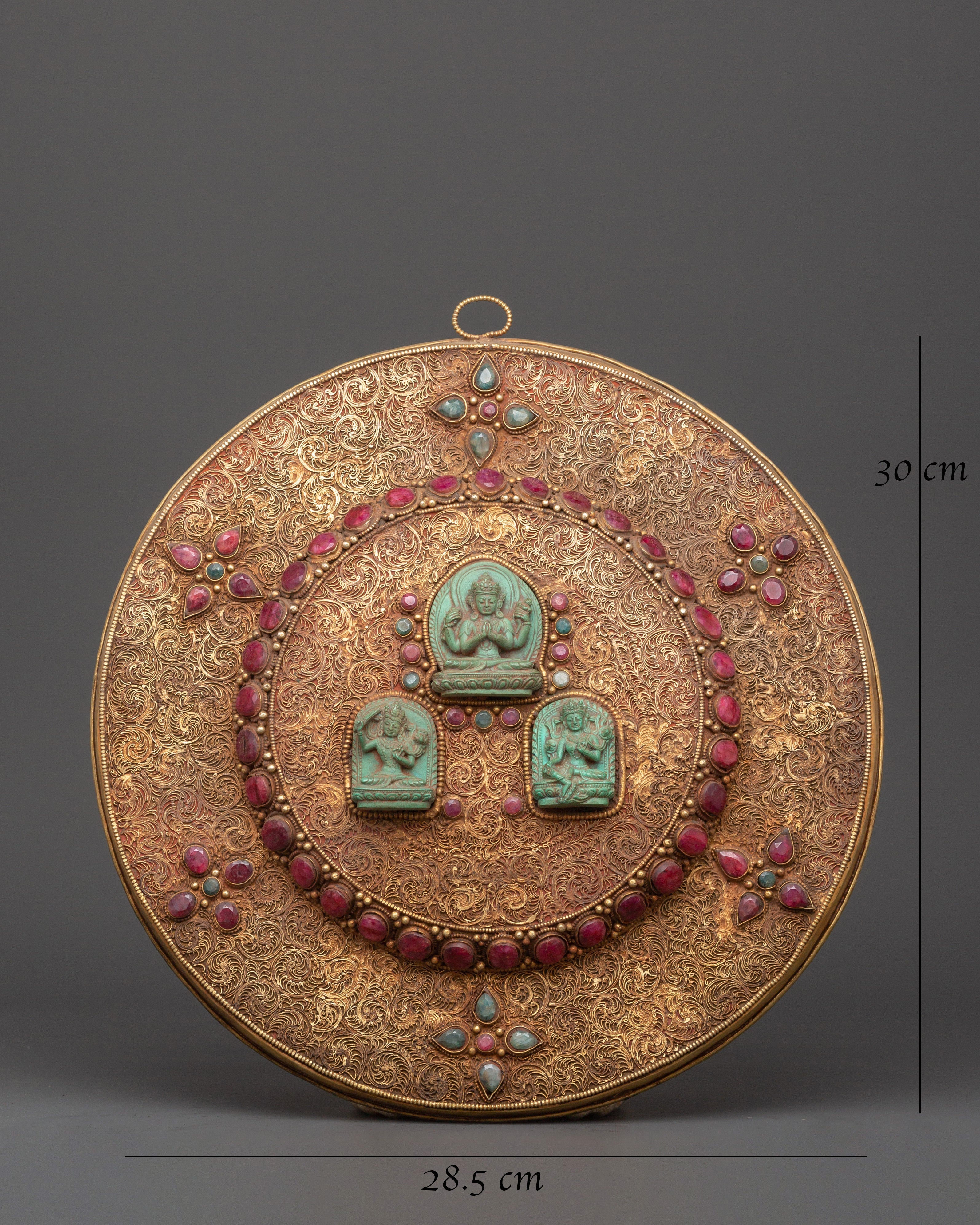 Wall Hanging Madala with Bodhisattvas | Inlaid Mandala with Turquoise, Coral, and Ruby