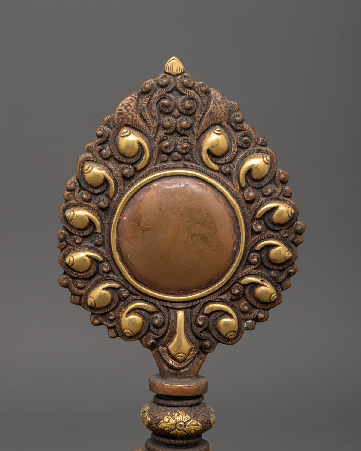 Handcrafted Newari Artifact | Traditional Copper Mirror with Gold Plating