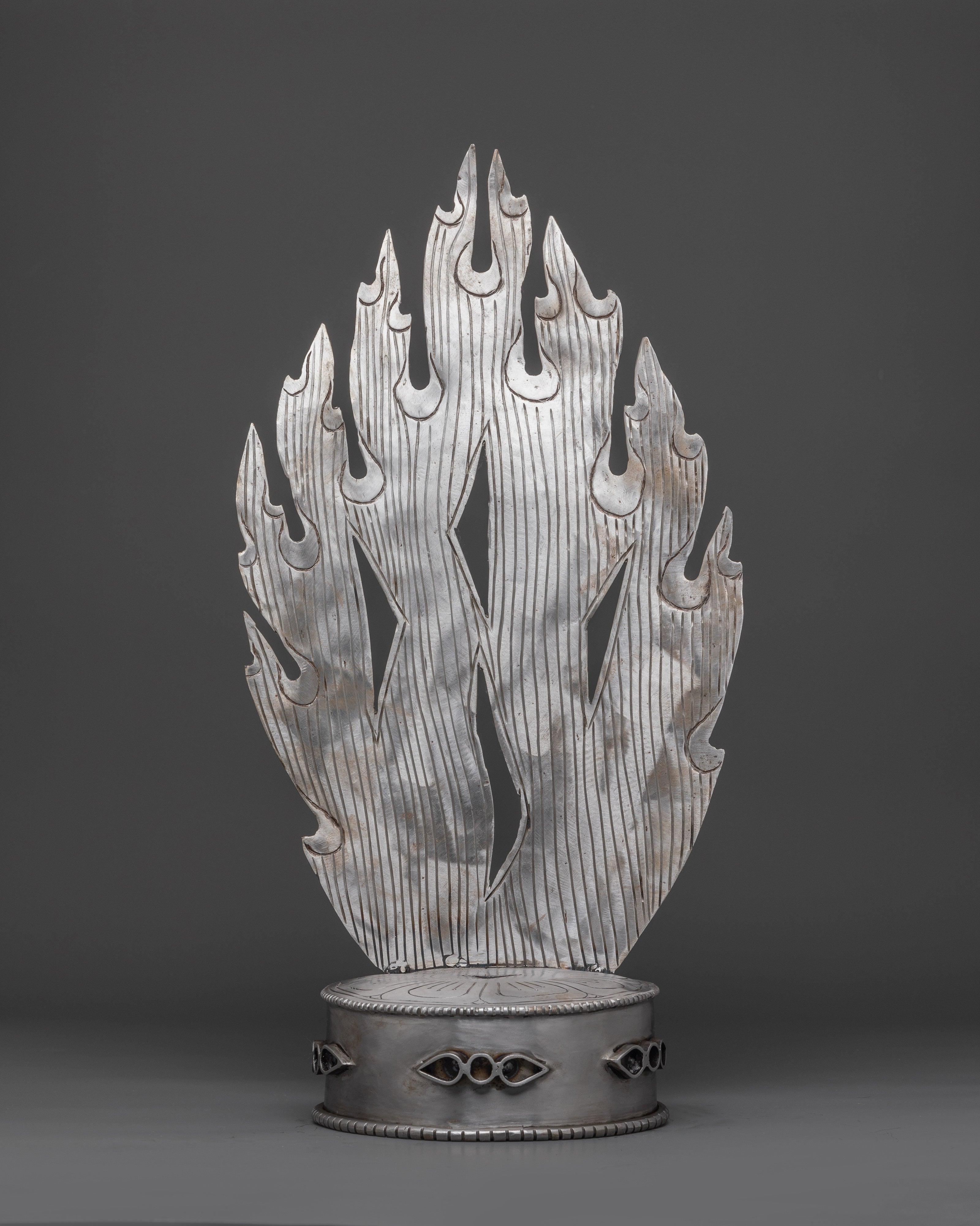 Tibetan Silver Vajra With Stand | Iron Buddhist Ritual Tool