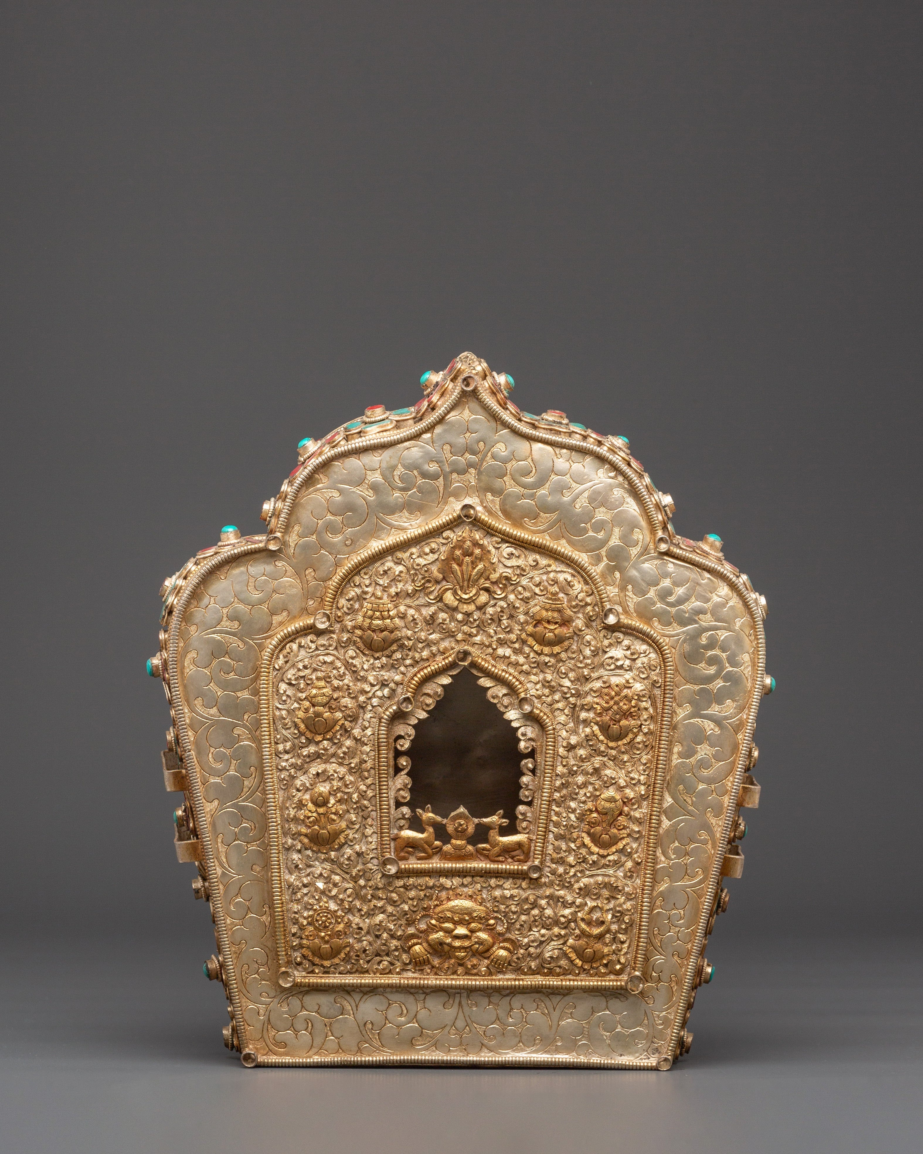 Copper Gold Plated Ghau Box with Semi Precious Stones