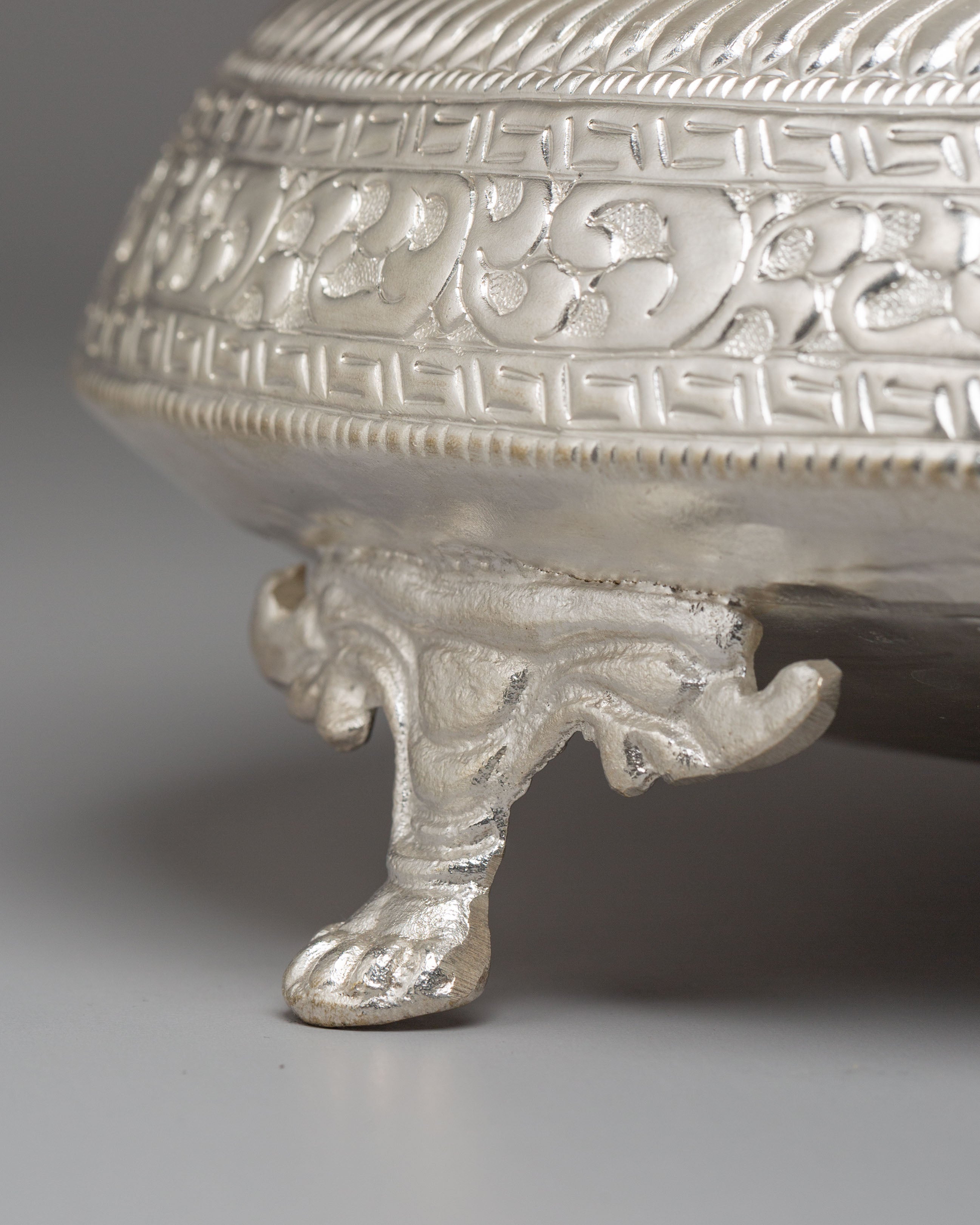 Himalayan Ritual Khadkula | Silver-Plated Brass Offering Bowl for Altar Decor