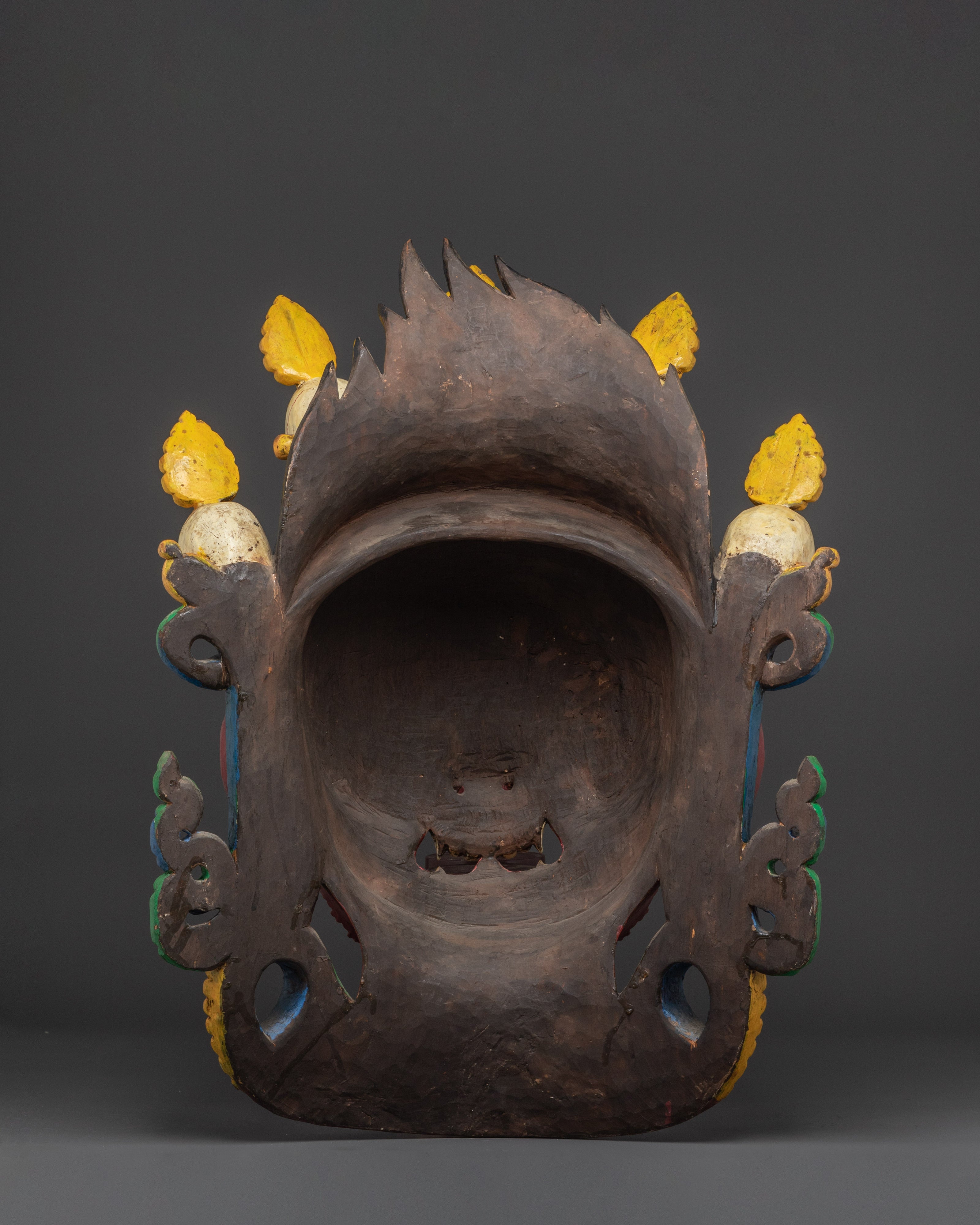 Handcrafted Mahakala Mask with Skull Crown | Tibetan Buddhist Fierce Deity