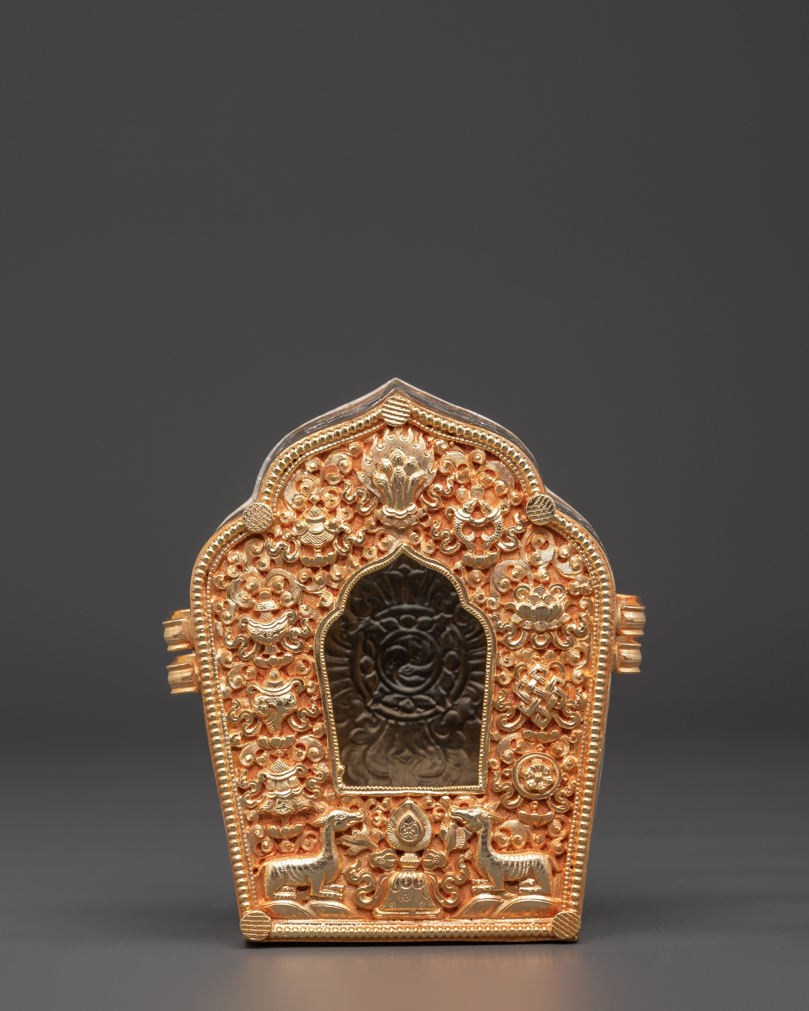 Copper Gold Plated Tibetan Buddhist Ghau Box | Sacred Box for Spiritual Practice