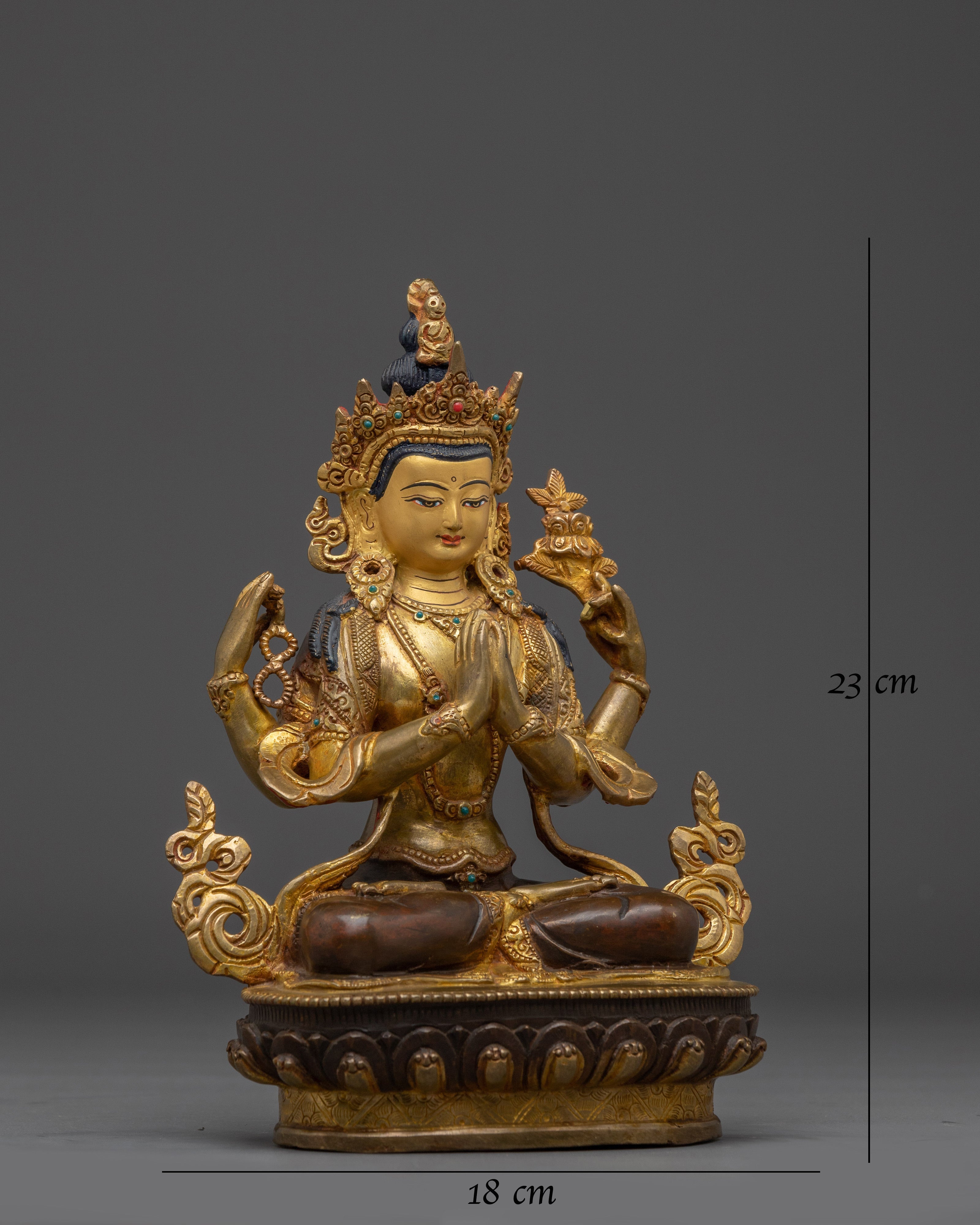 Four-Armed Chenrezig Deity in Copper