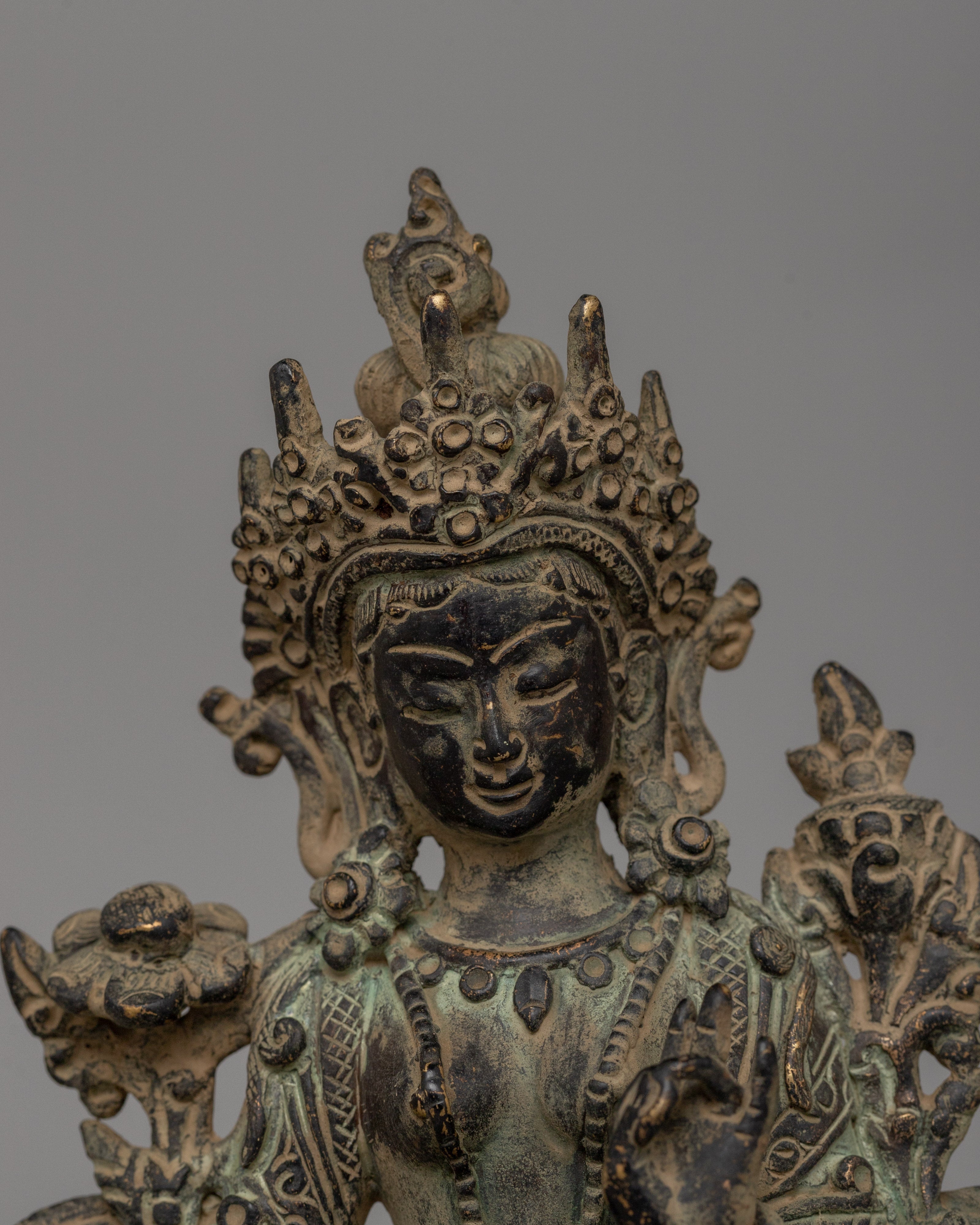 Handmade Green Tara Statue | Symbol of Compassion & Protection