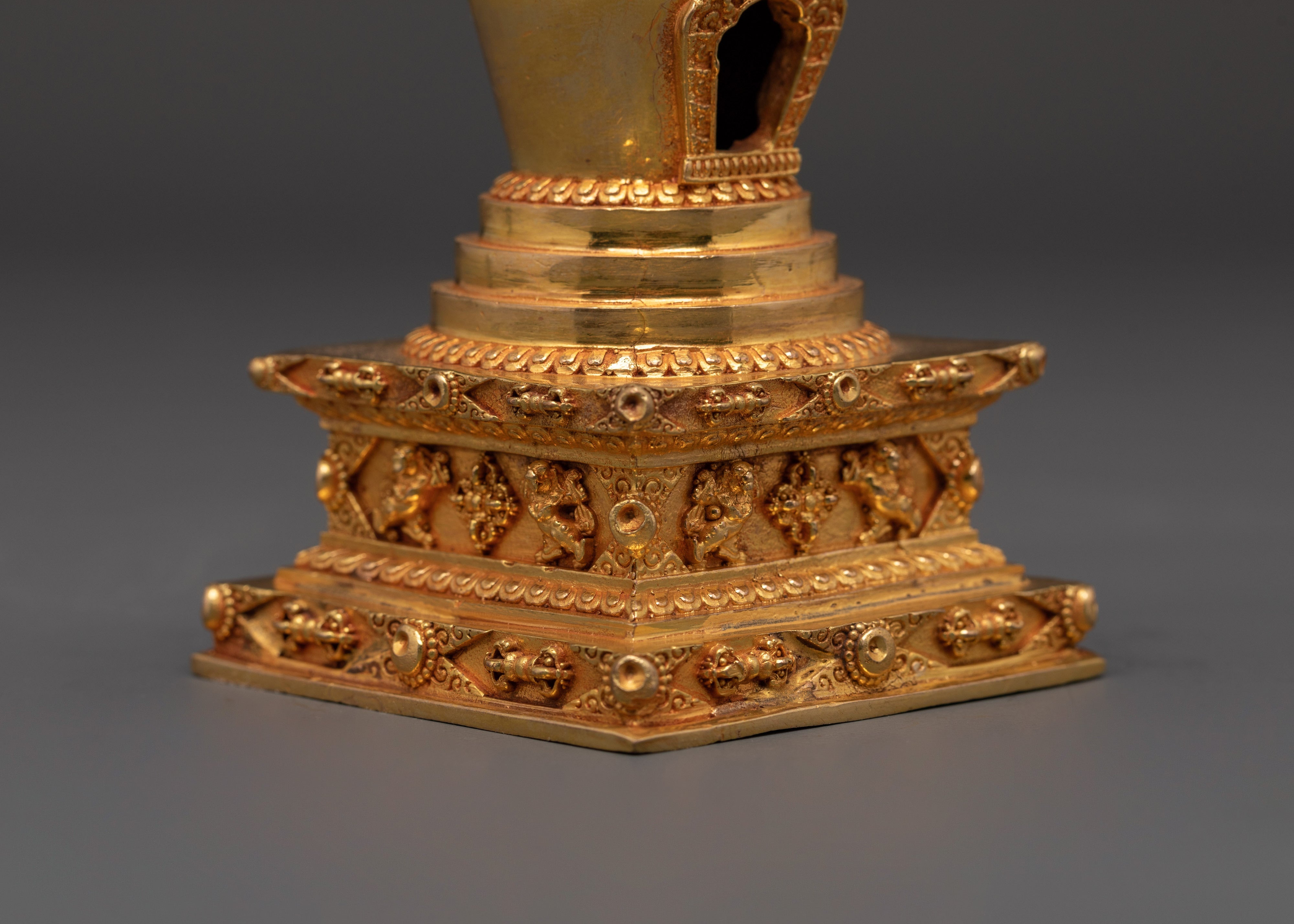Sacred Spiritual Copper Stupa | Handcrafted Gold Plated Tibetan Buddhist Statue