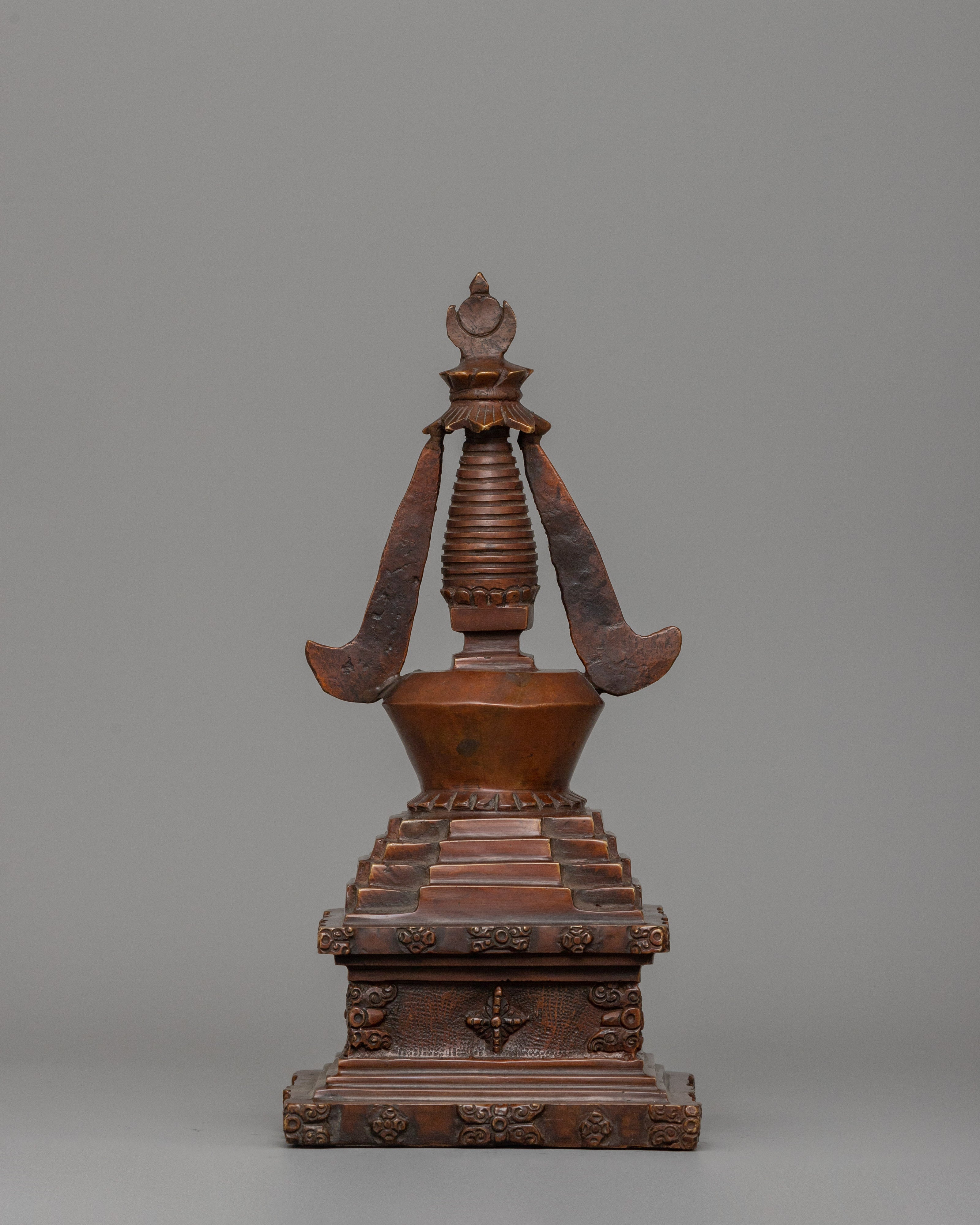 Buddhist Oxidized Copper Stupa | Handmade Buddhist Symbol for Ritual and Decorative Use