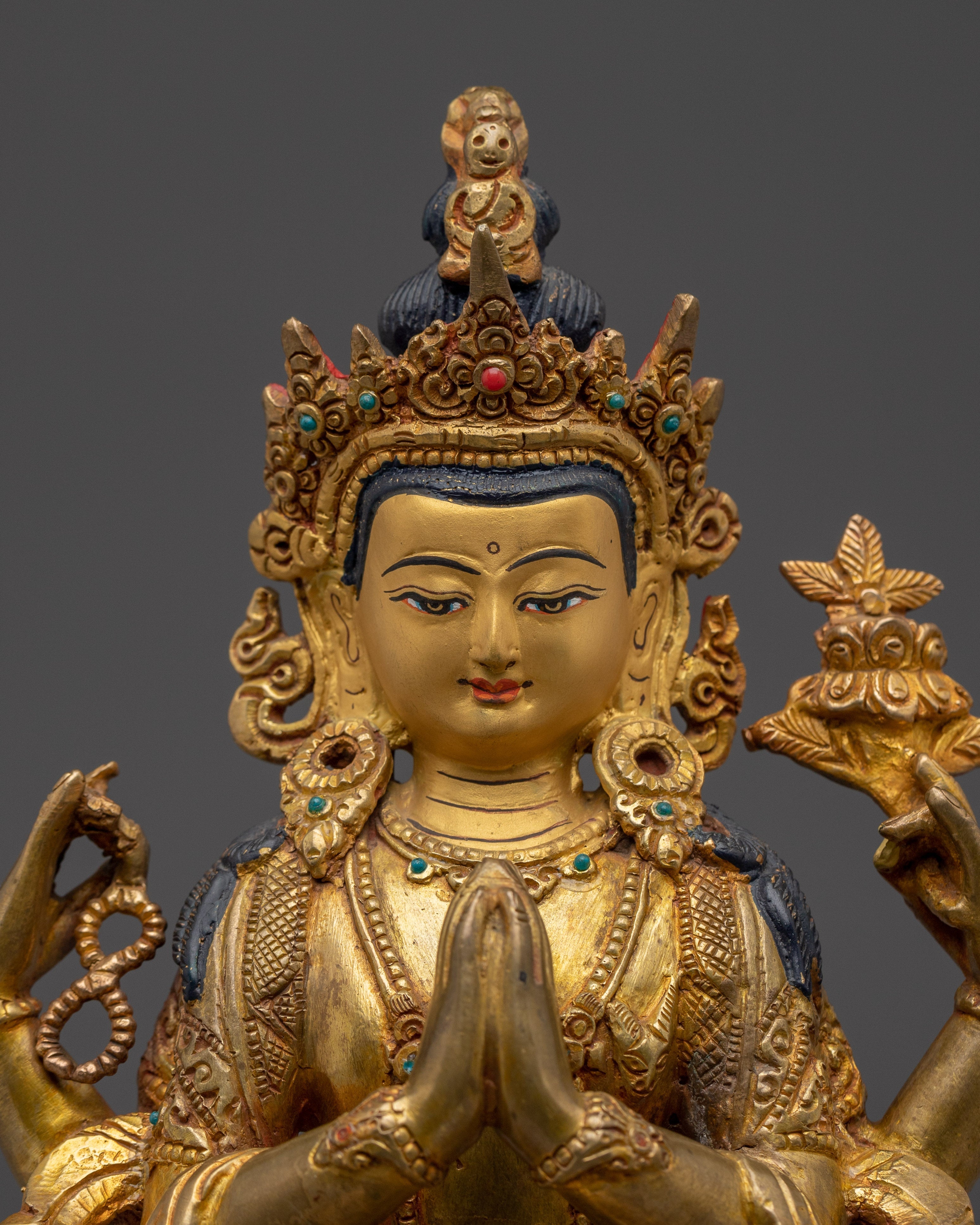 Four-Armed Chenrezig Deity in Copper | Buddhist Statue for Compassion