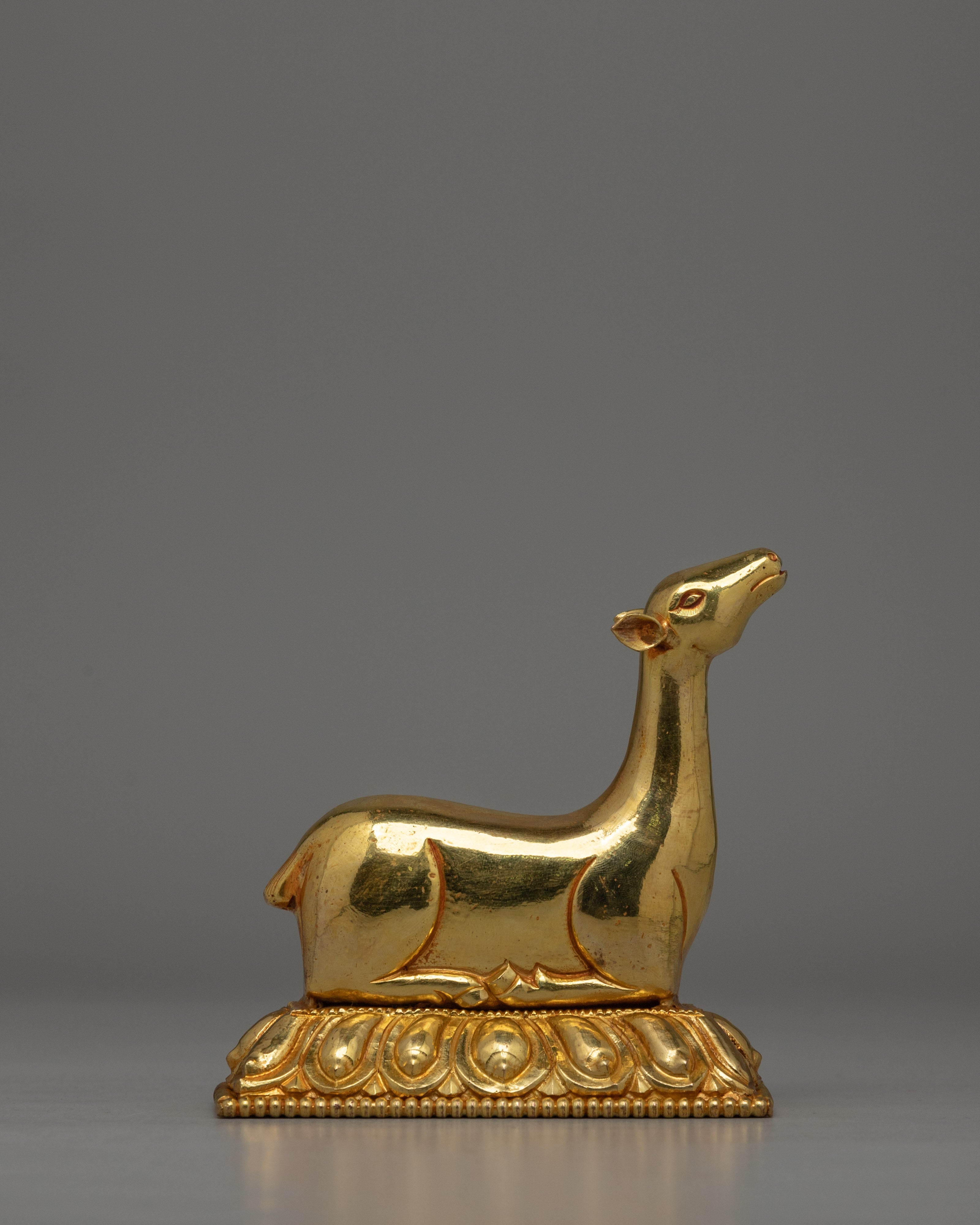 Gold-Plated Dharma Wheel with Deer Set | Spiritual Meditation Gift