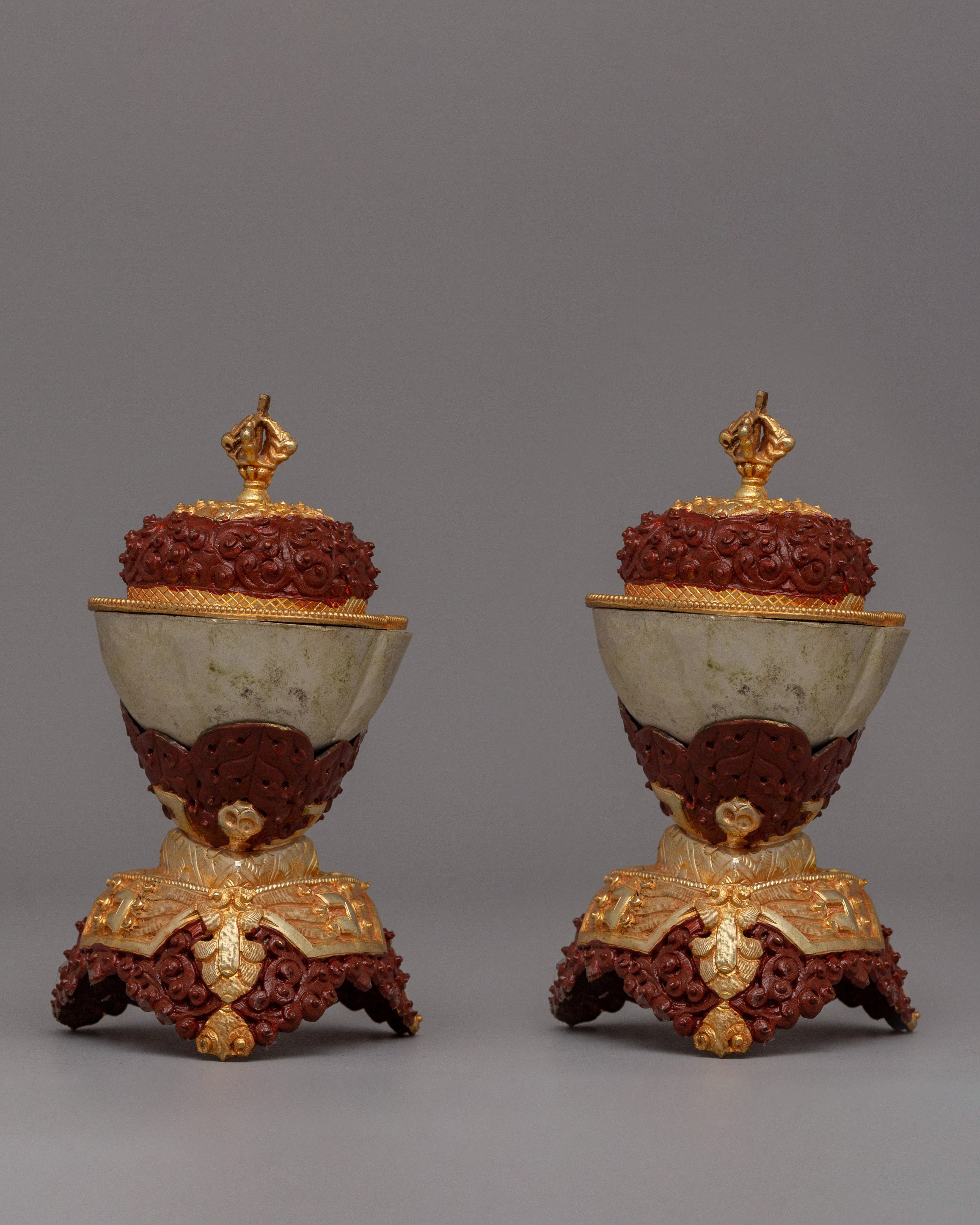 Gold-Plated Copper Ritual Kapala Set