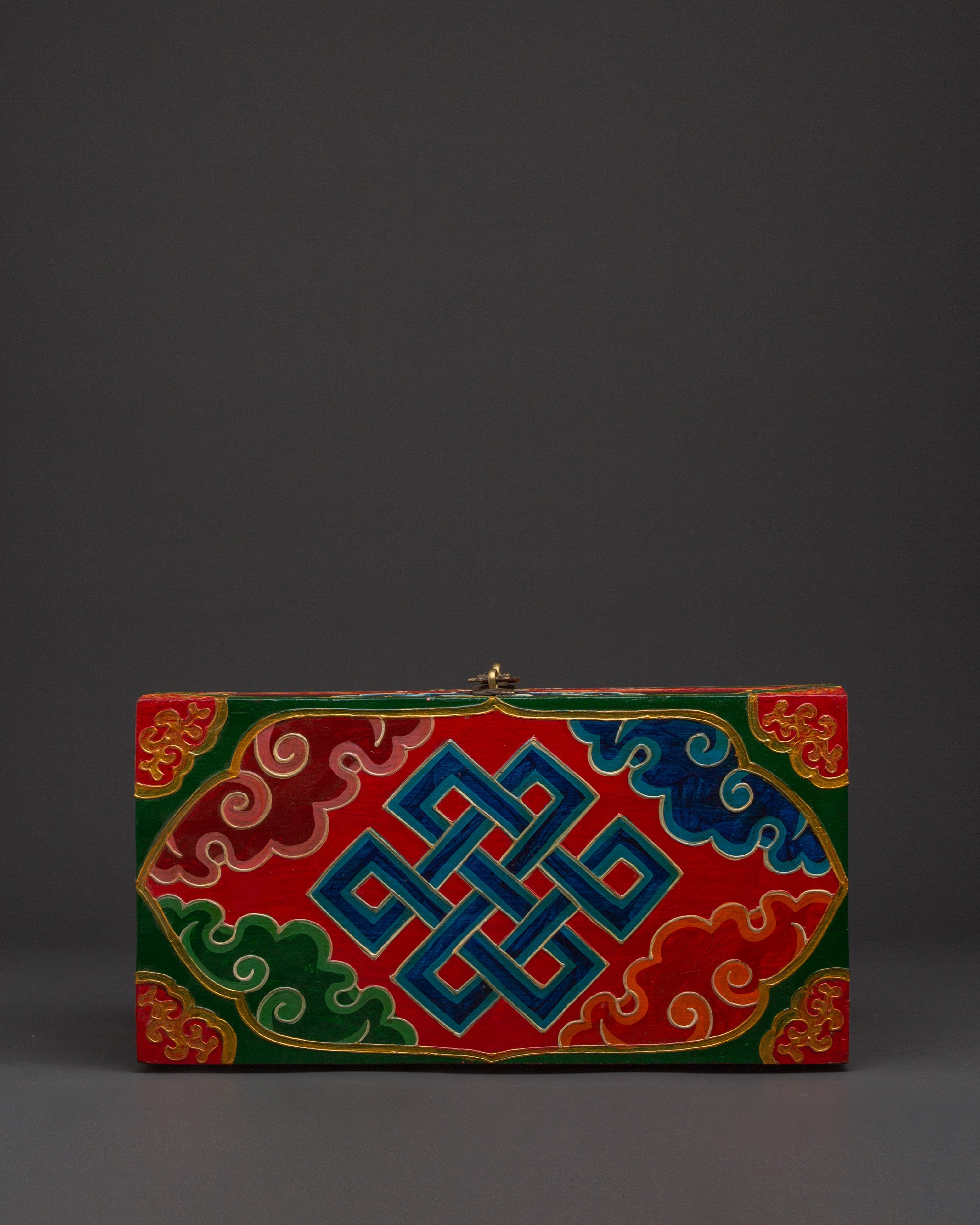 Tibetan Wooden Box with Snow Lions | Sacred Hand-Painted Ritual Chest