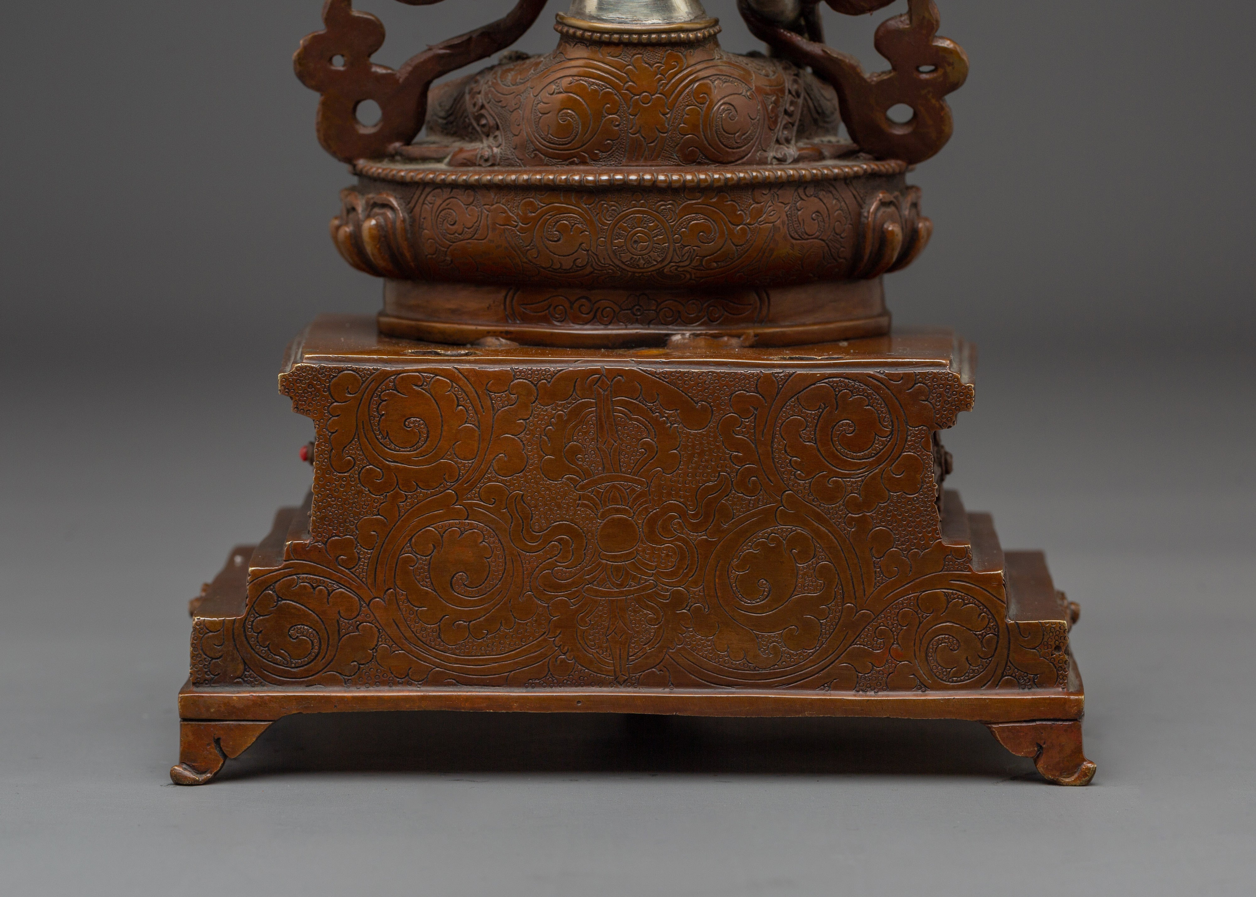 Silver and Copper White Tara Statue with Throne | Healing, Longevity & Spiritual Decor