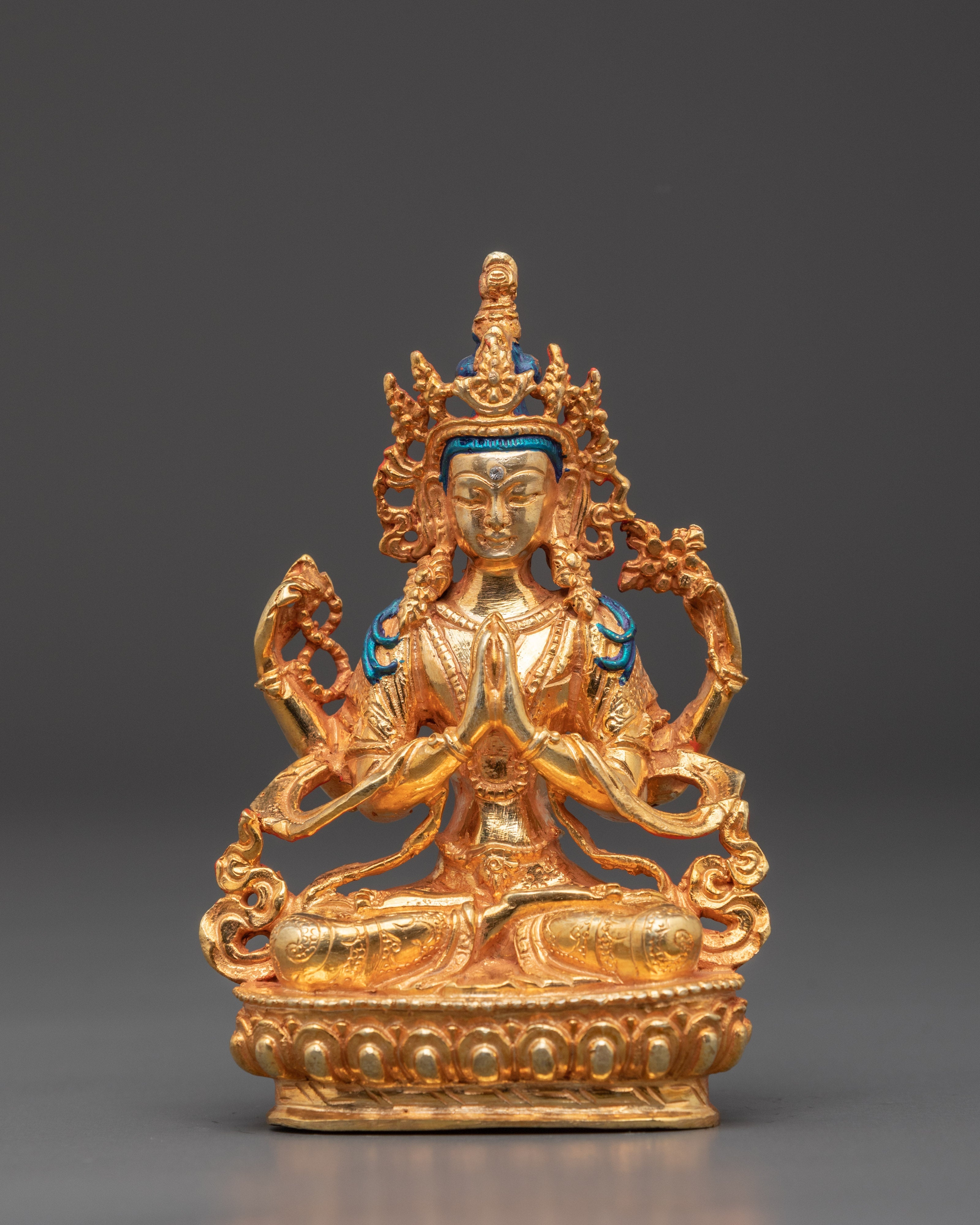 Four Armed Bodhisattva Chenrezig Statue | Tibetan Buddhist Deity of Compassion