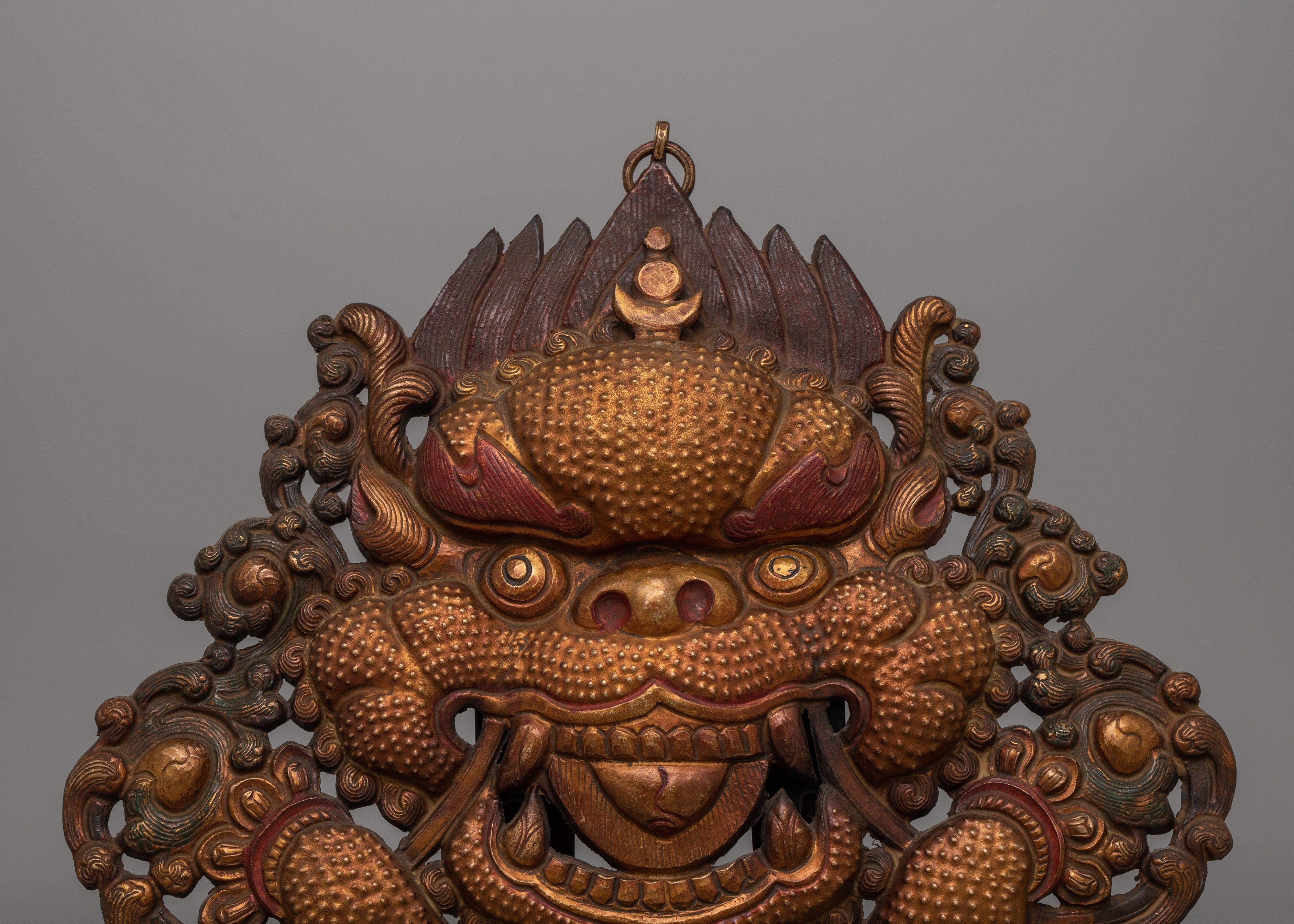 Gold-Plated Kirtimukha Mask | Copper Wall Decor