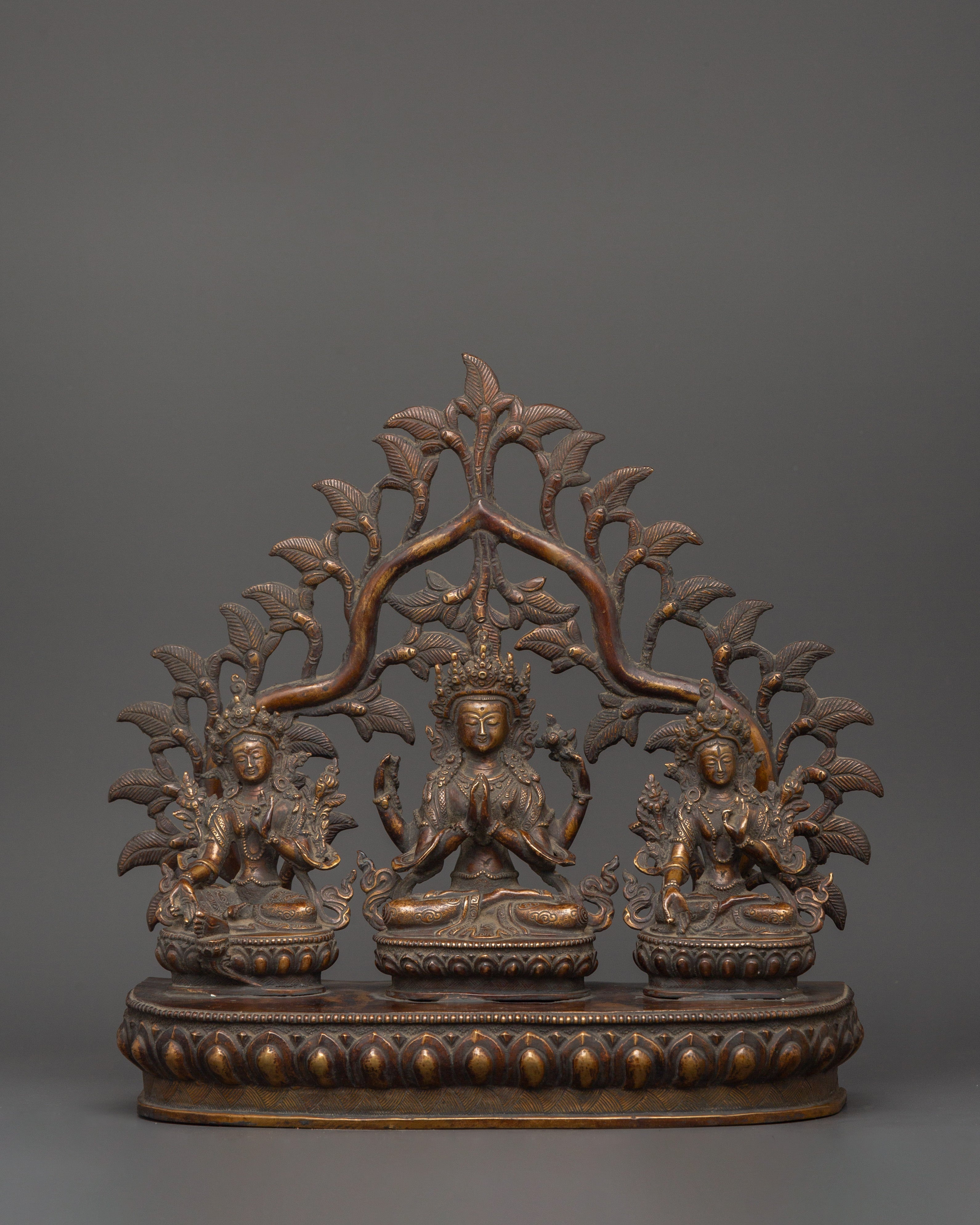 chenrezig-green-tara-and-white-tara-in-throne