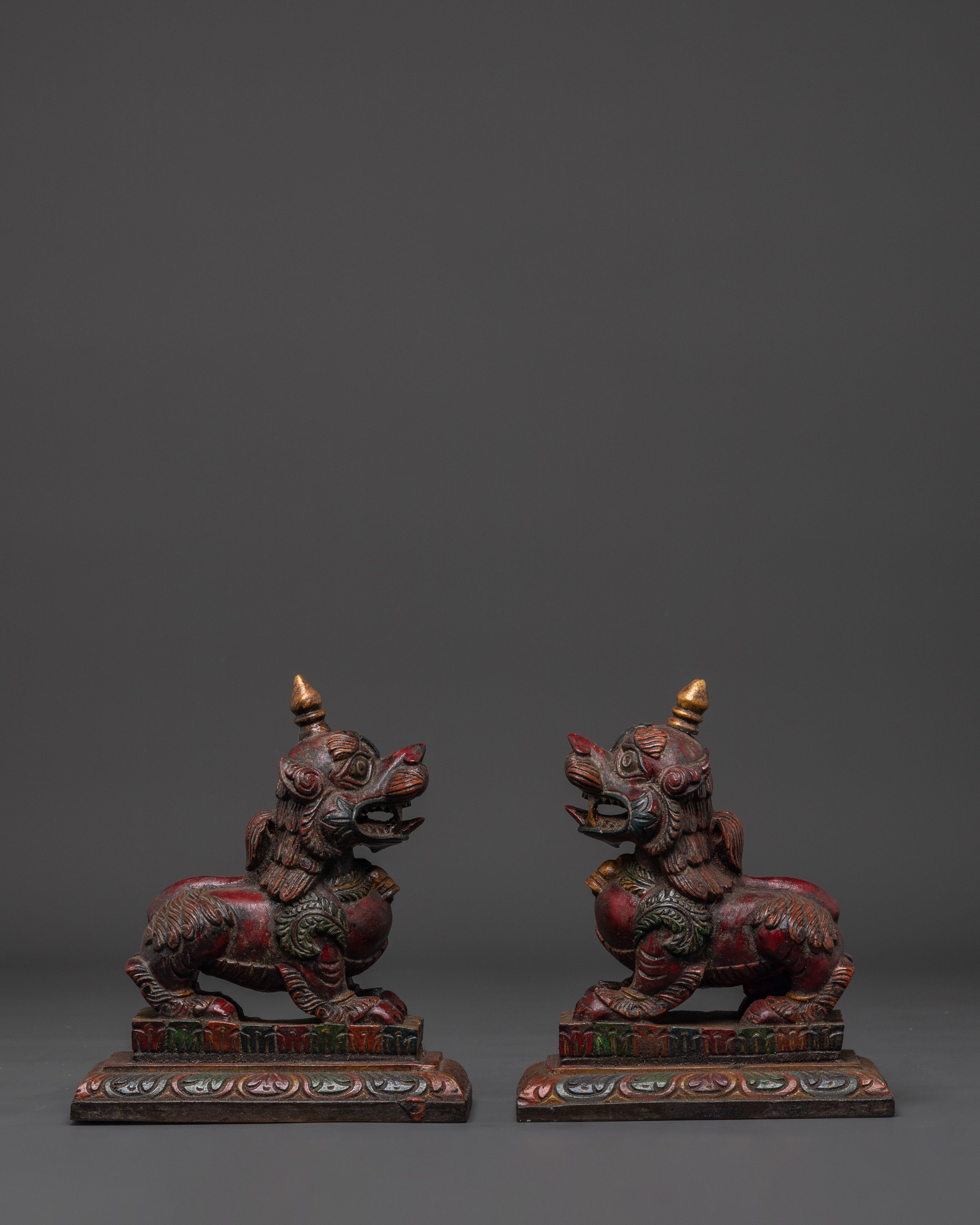 Sacred Copper Lion Statue Set | Spiritual Protection and Strength