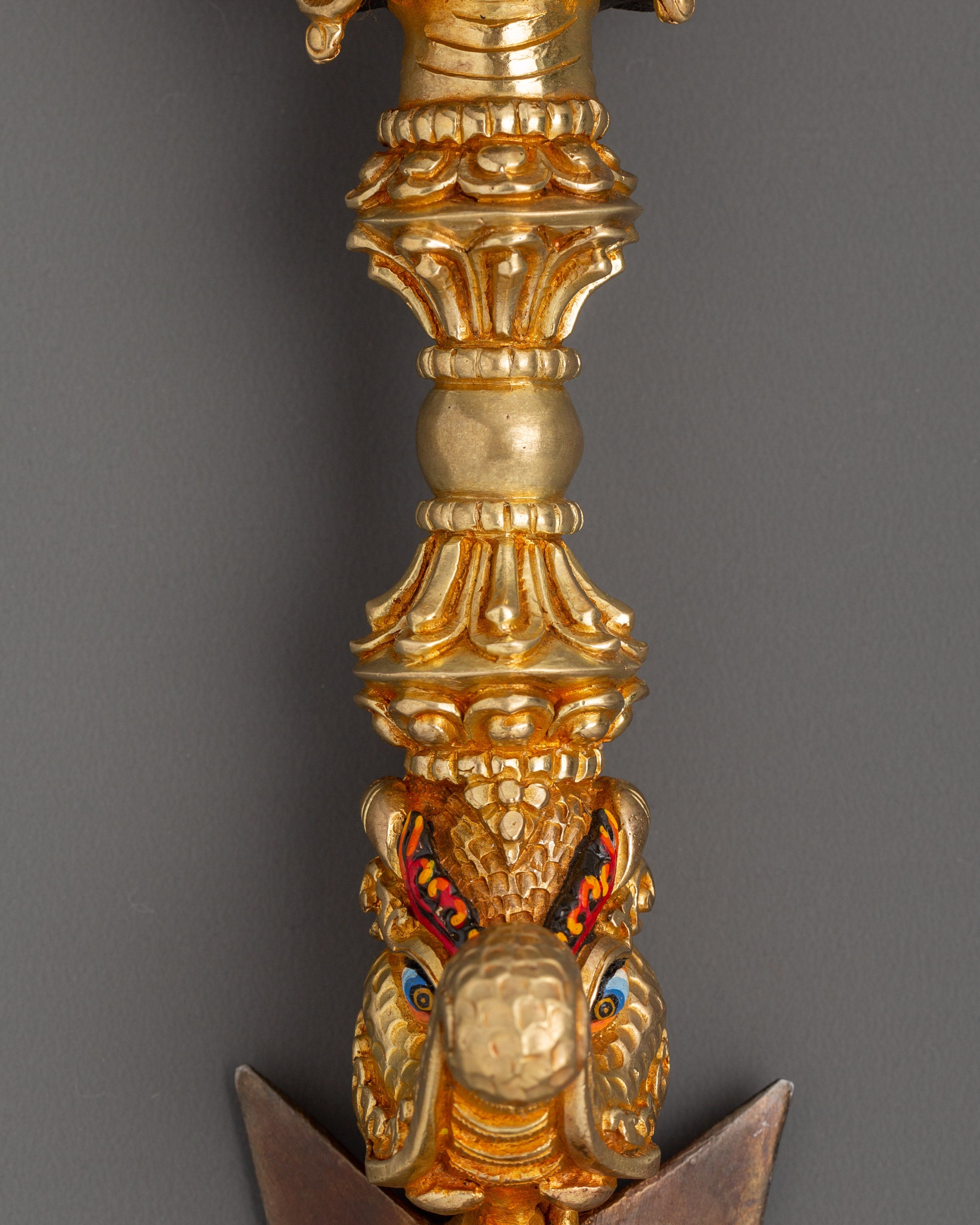 Large Gold Plated Phurba Dagger | Tibetan Ritual Dagger in Copper