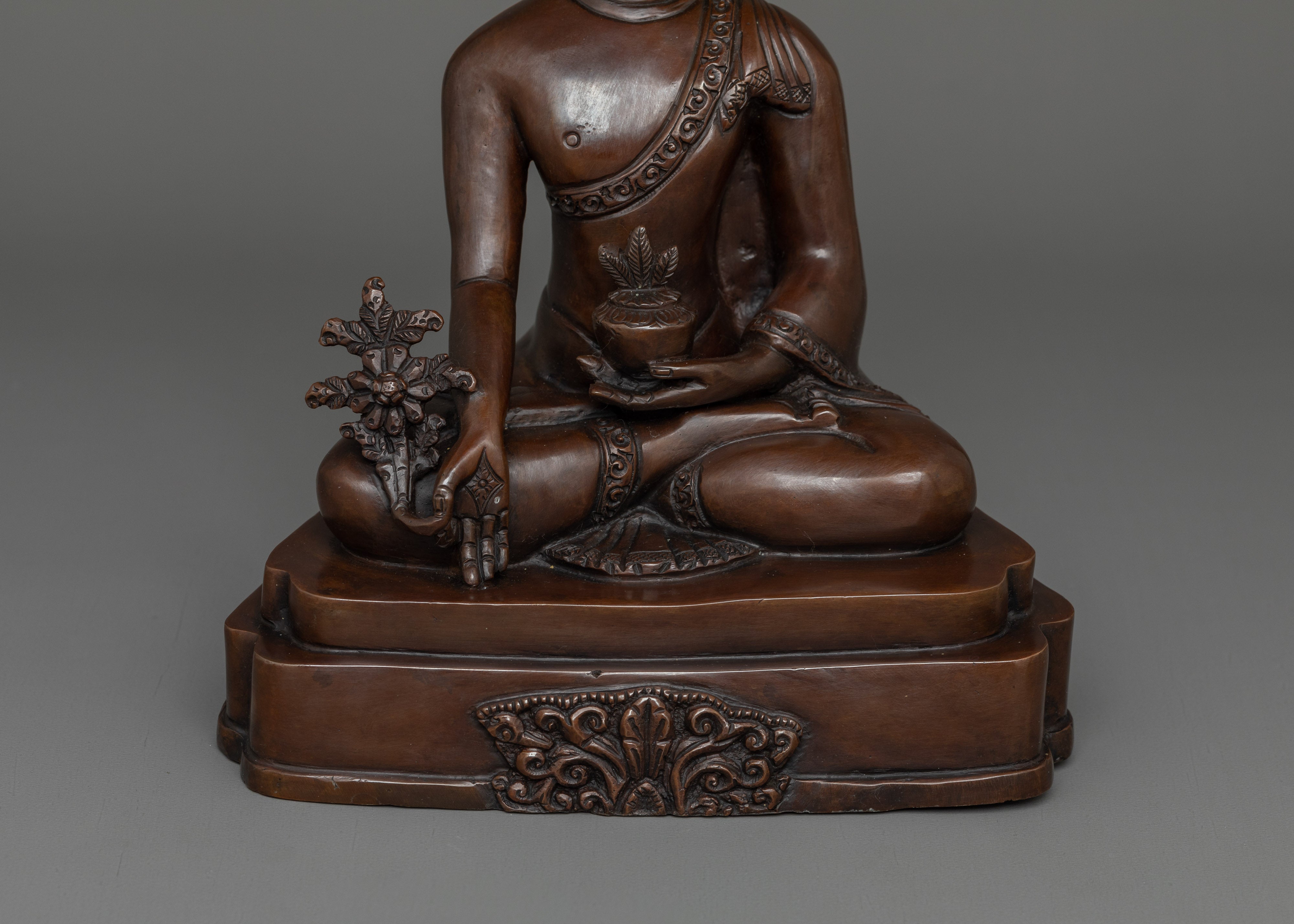 Medicine Buddha with Oxidized Copper Body Statue | A Divine Healer