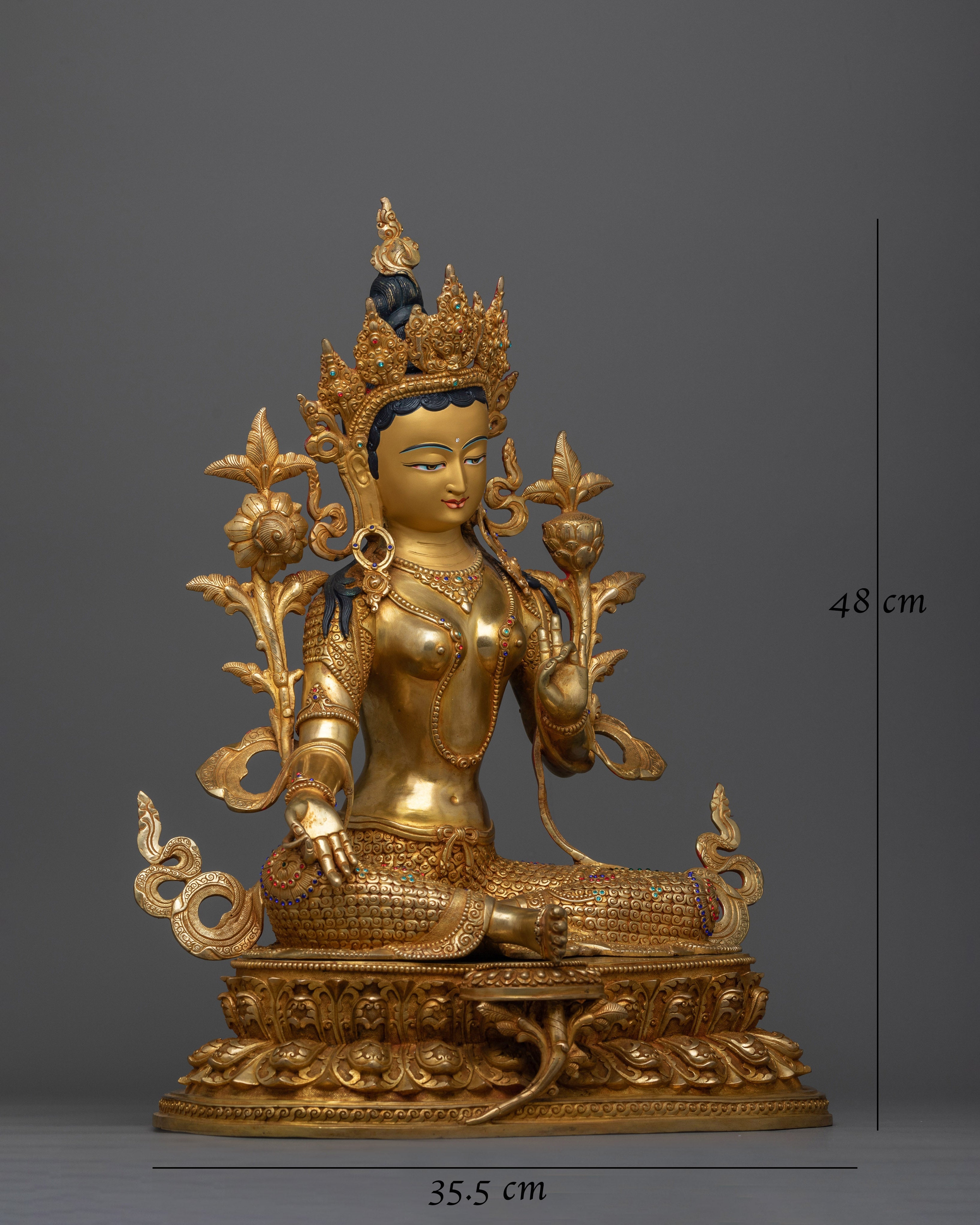 Radiant Green Tara 48cm Gold Gilded Statue | A Beacon of Compassion and Protection