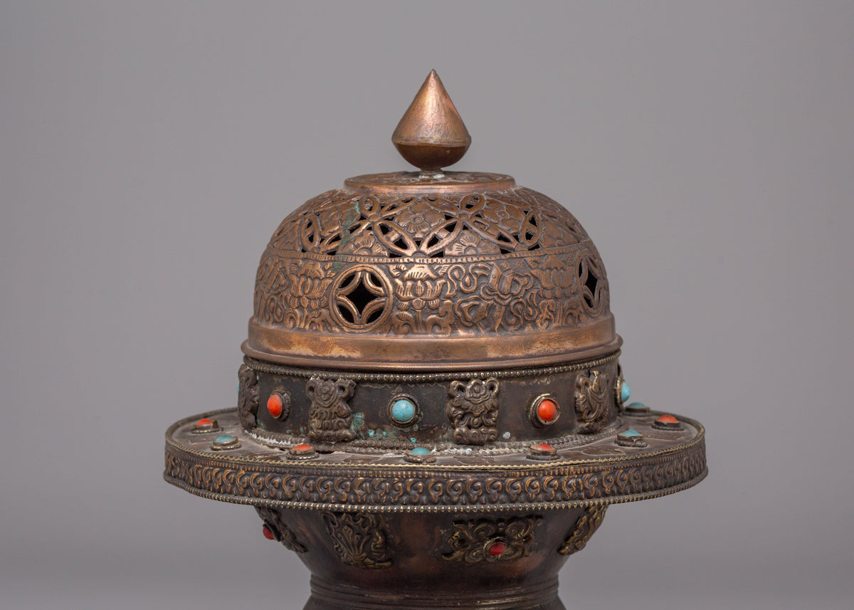 Incense Holder For Ritual | Copper Body With Gemstones