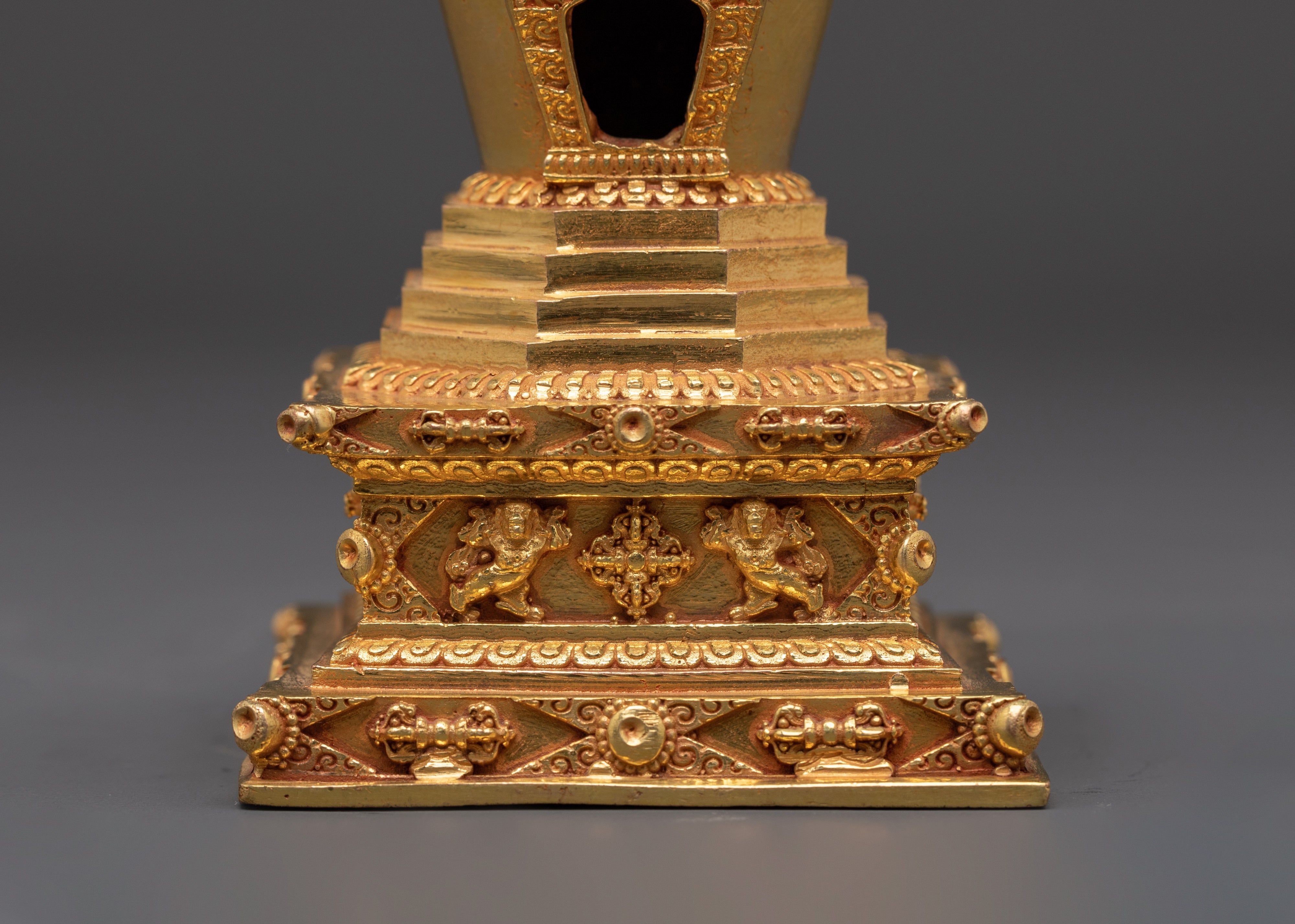 Buddhist Gold Plated Stupa Mound | Sacred Copper Altar Decoration