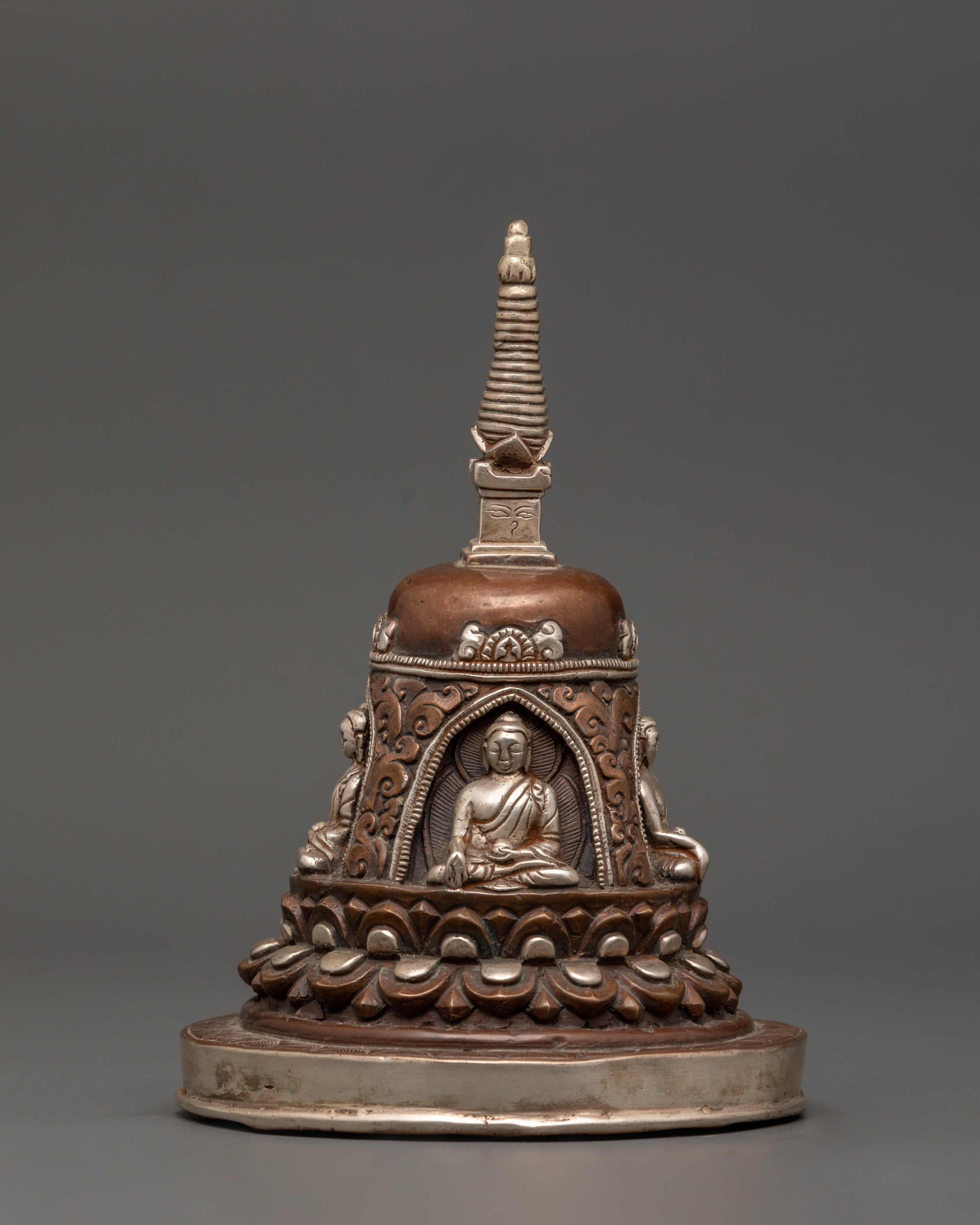 Lotus Moon Disc Engraved Buddha Stupa
