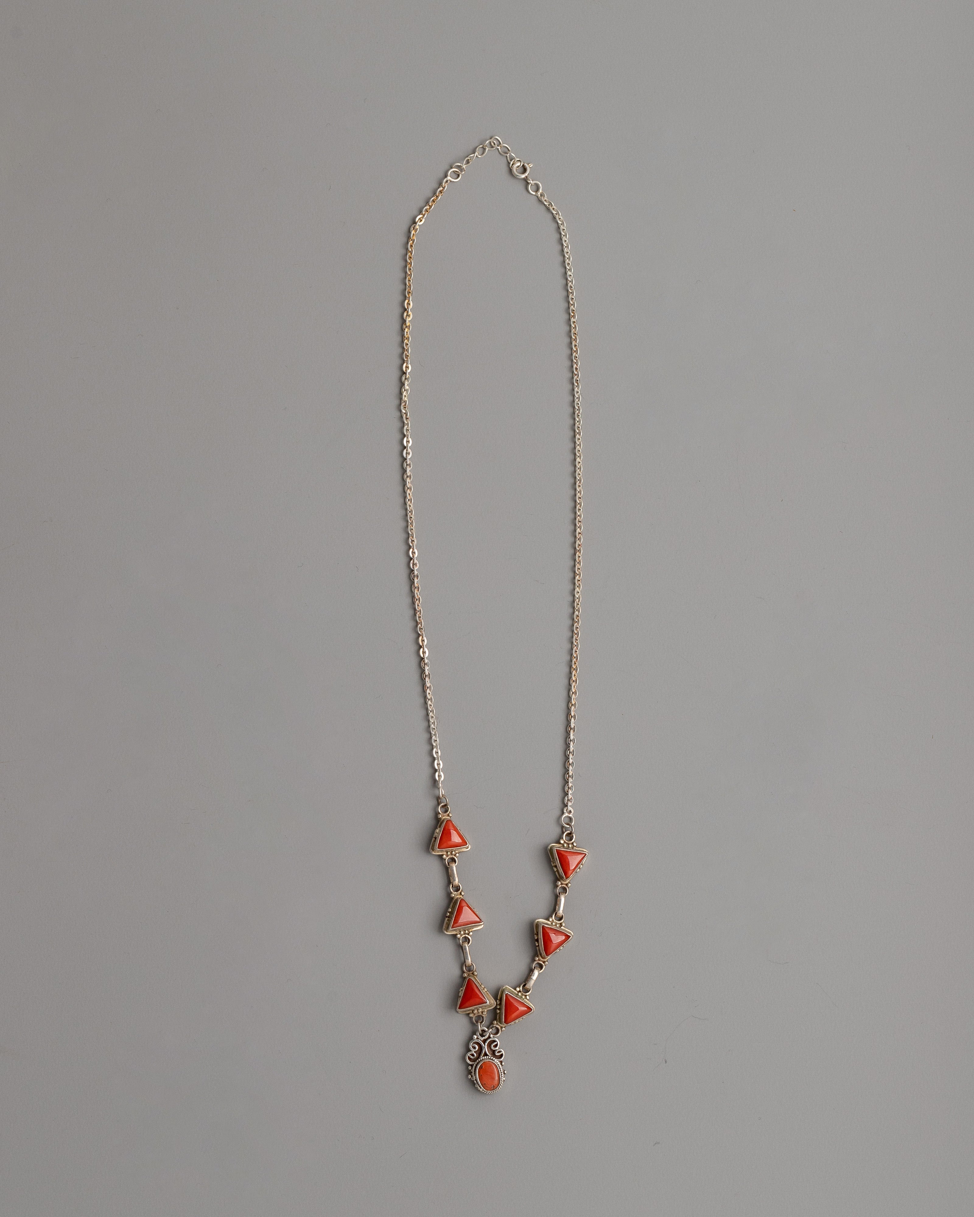 Silver and Triangle Coral Necklace