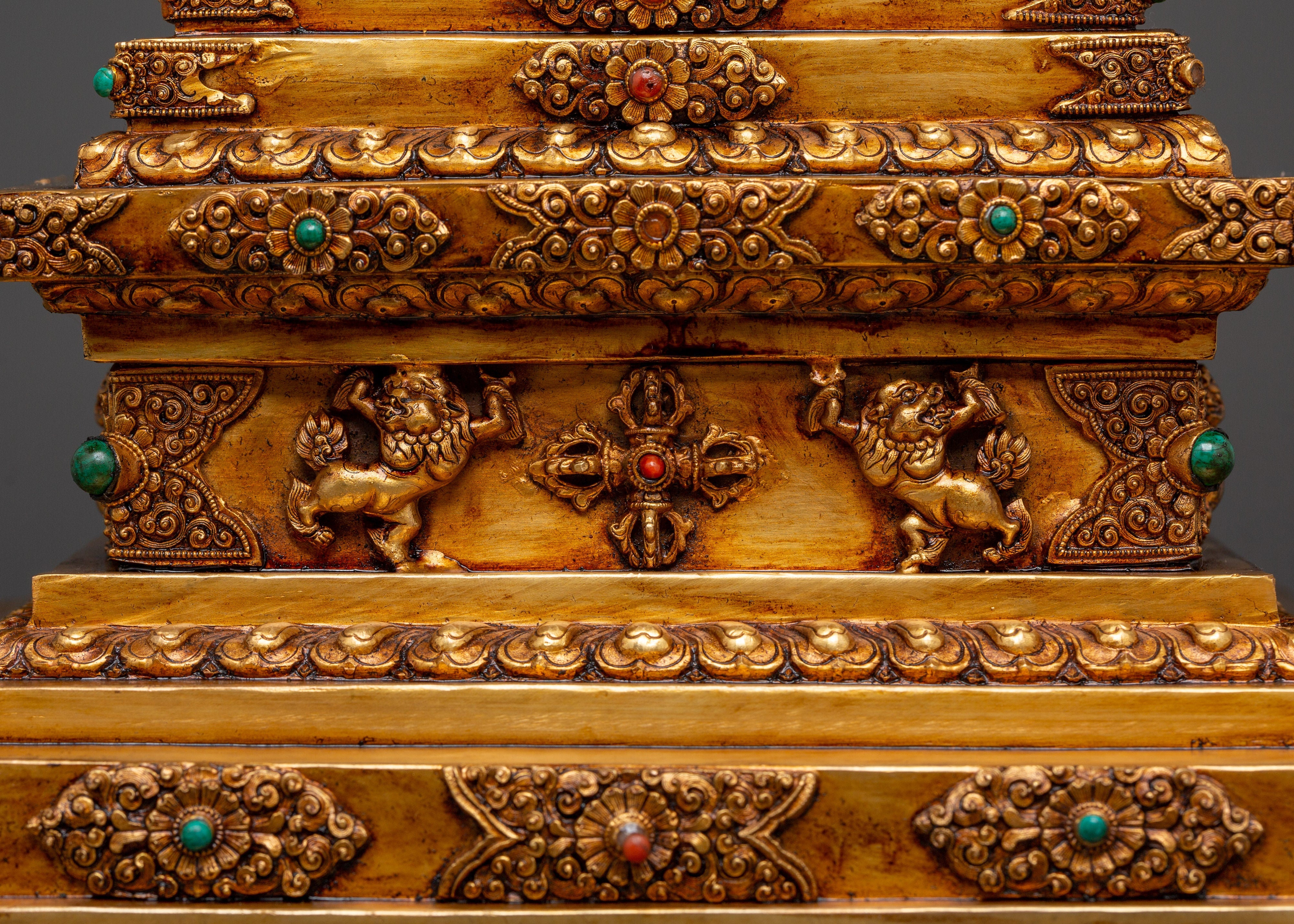 Spiritual Meditation Stupa | Copper & Gold-Plated Tibetan Relic