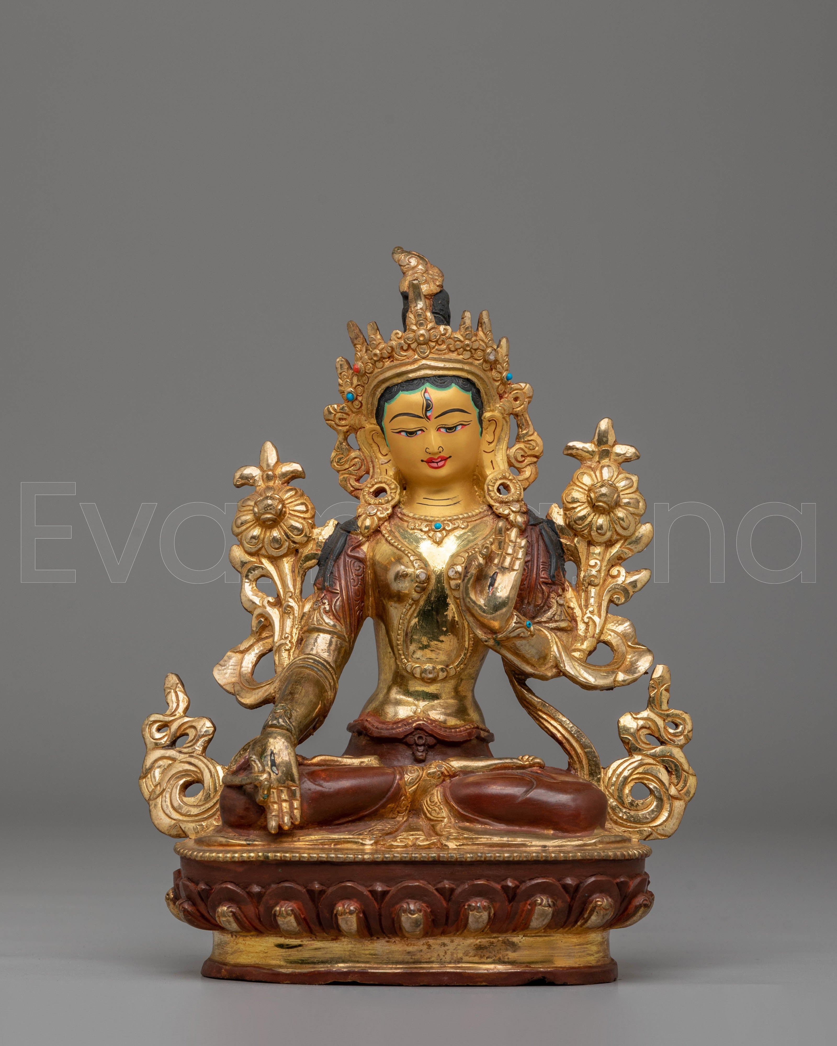 Traditional Tibetan Green Tara Statue | Handcrafted Goddess Sculpture for Meditation