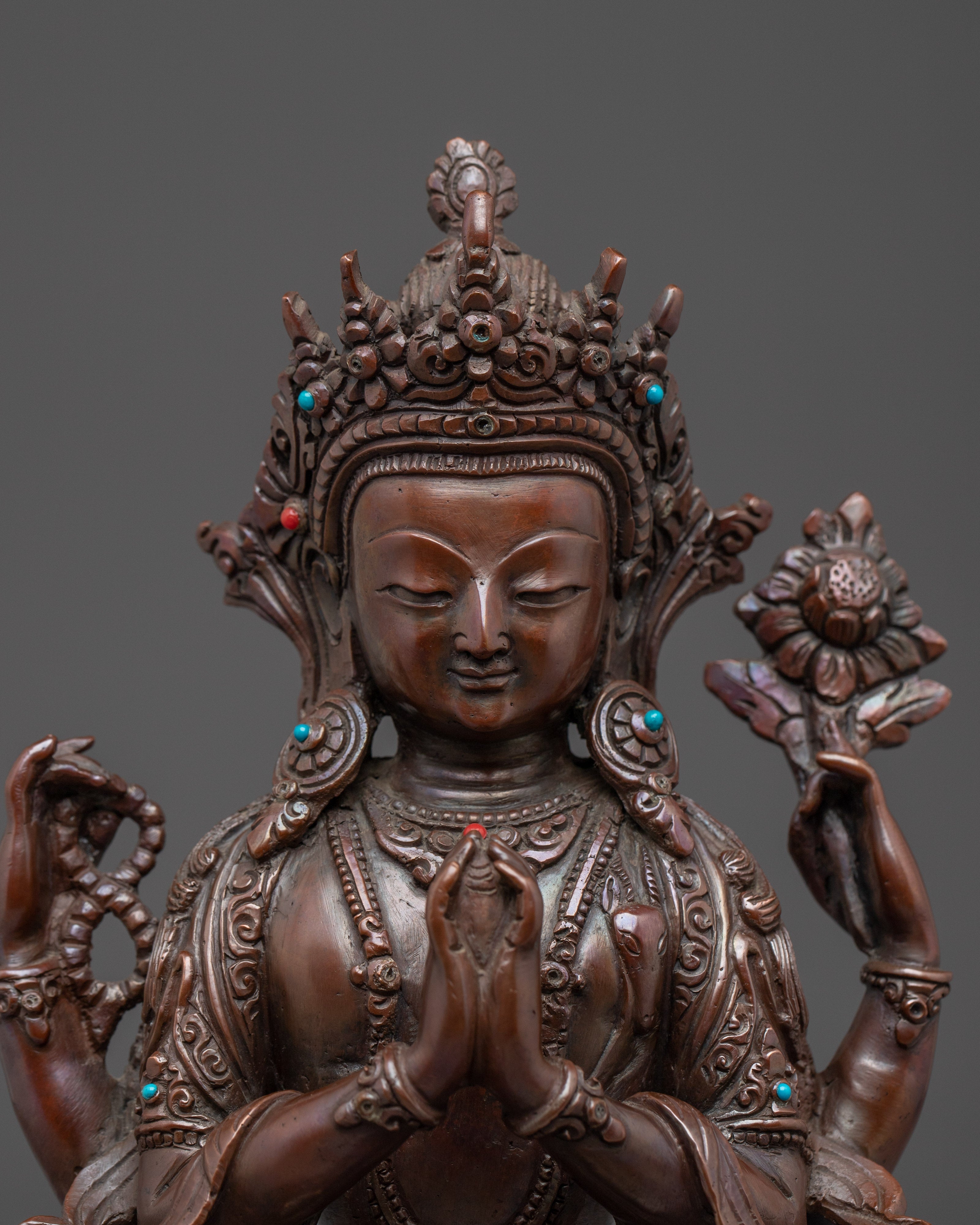 Chenrezig Oxidized Copper Artwork | Meditation and Spiritual Decor