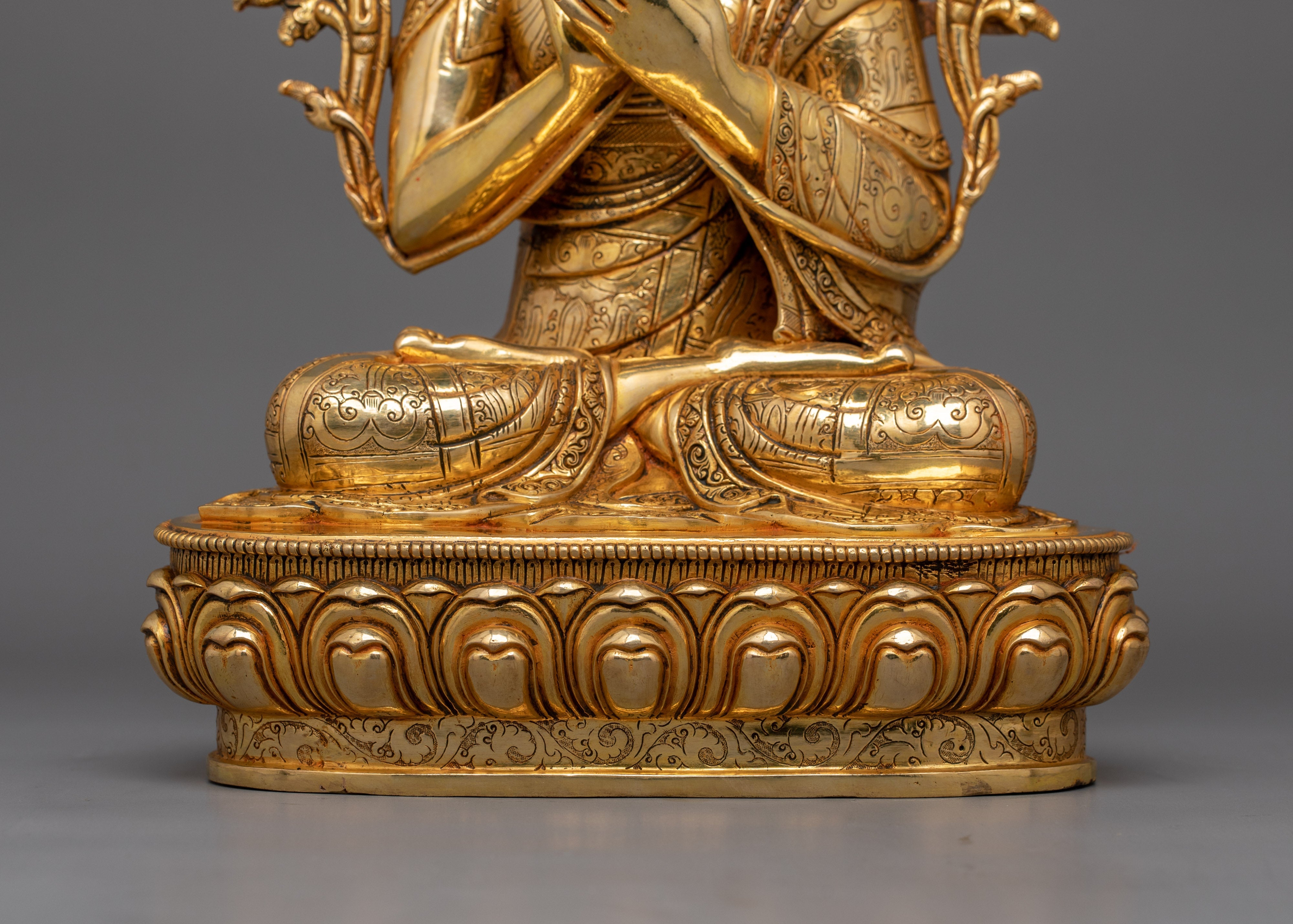 Handmade Tibetan Spiritual Tsongkhapa Set Statue | The Founder of Gelug Tradition