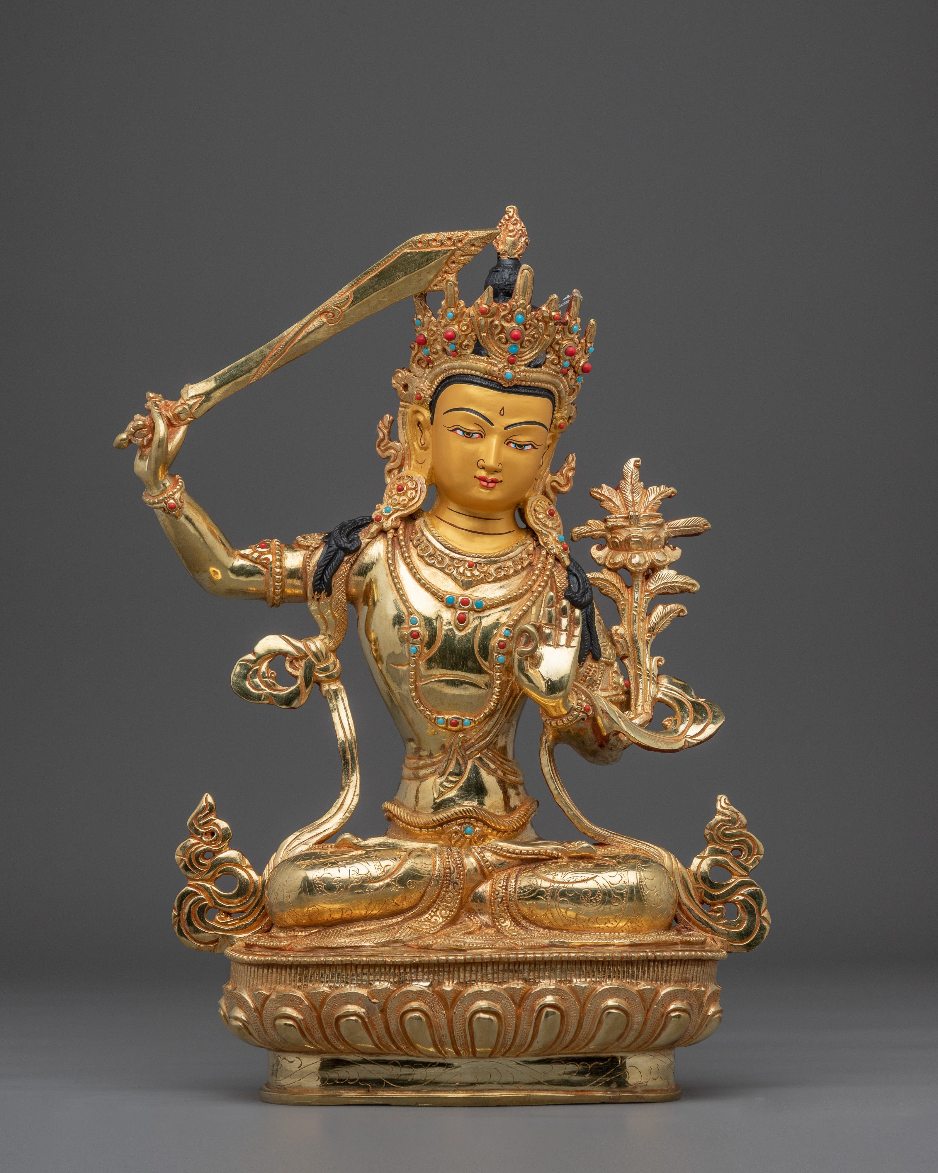 Golden Dharma Protector Manjushri Artwork | Bodhisattva of Transcendent Wisdom