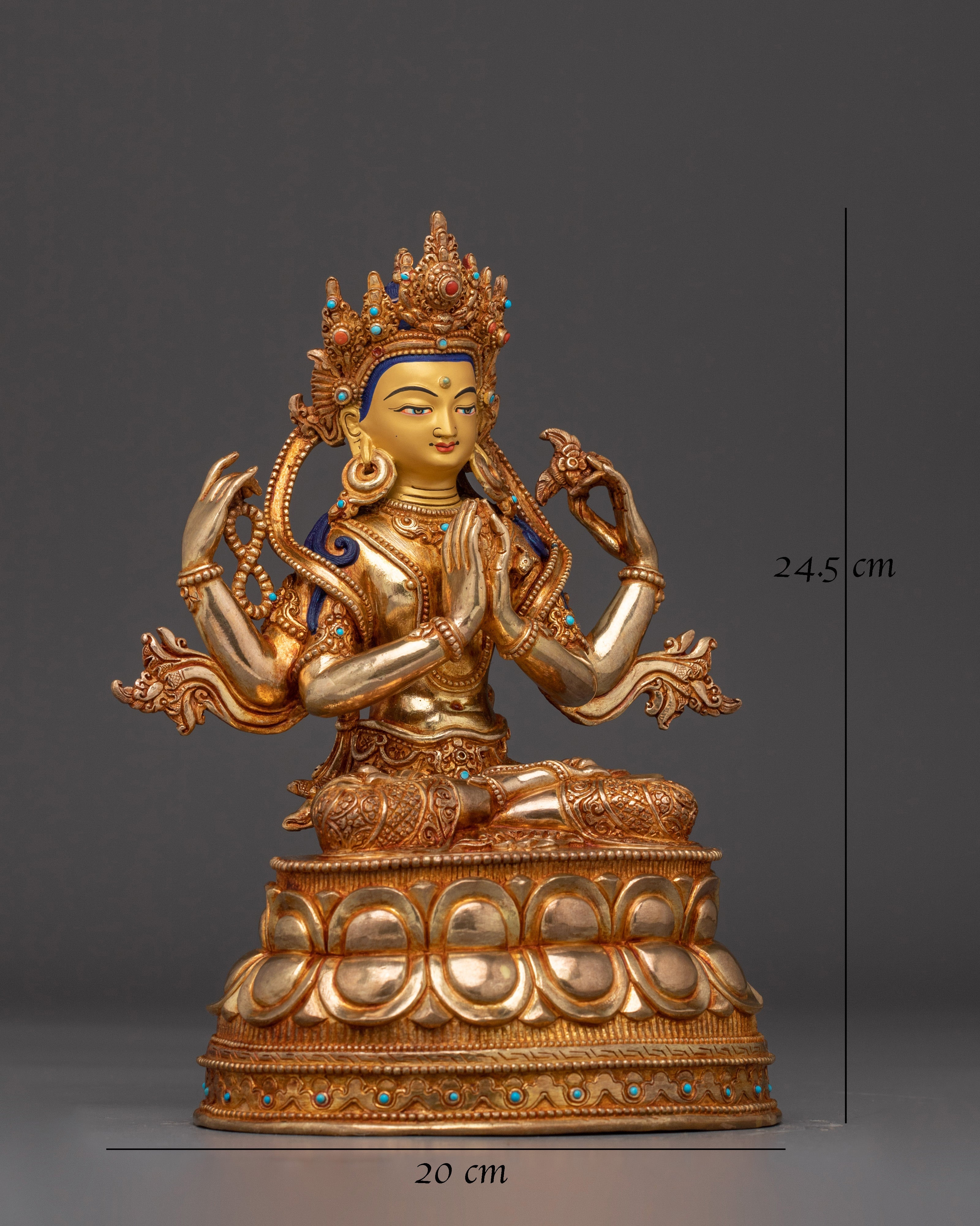 24K Gold Gilded Copper Avalokiteshvara Sculpture