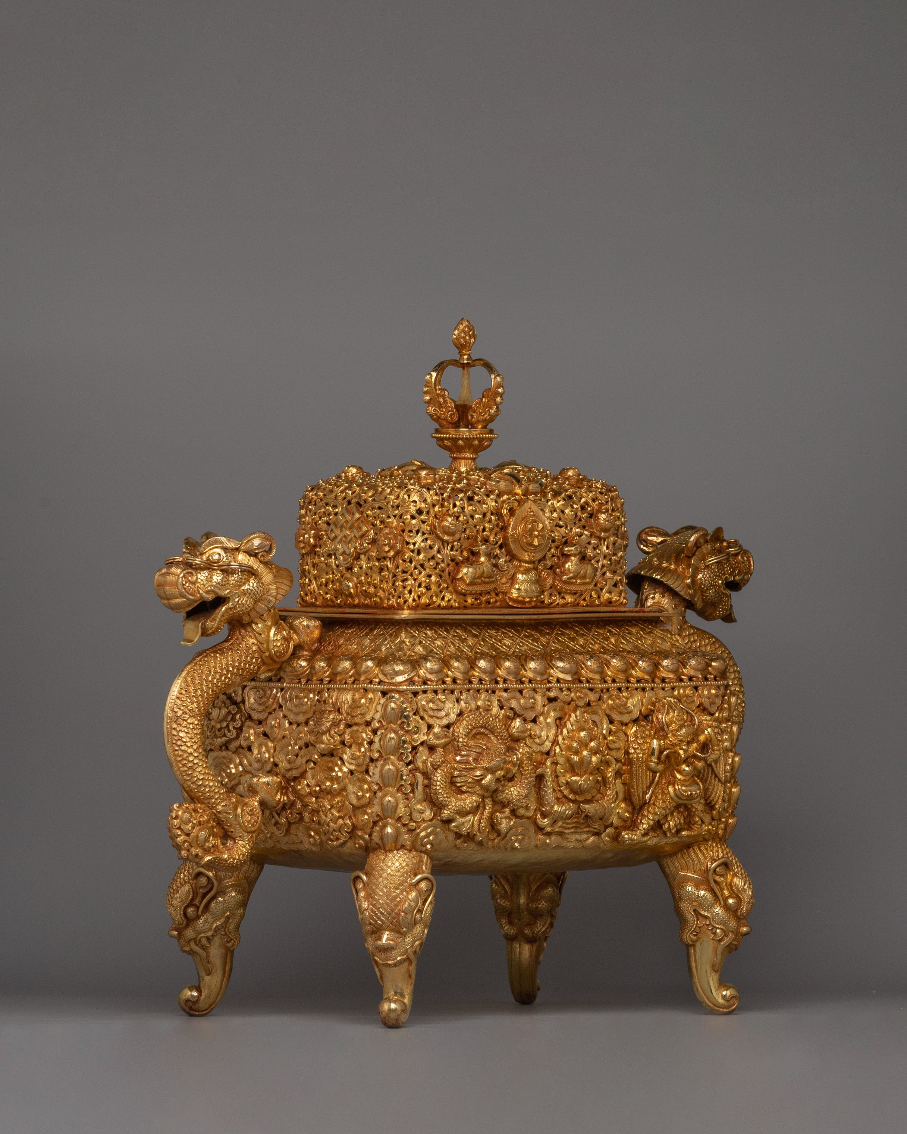 Gold-Plated Copper Incense Burner | A Masterpiece of Buddhist Ritual Decor