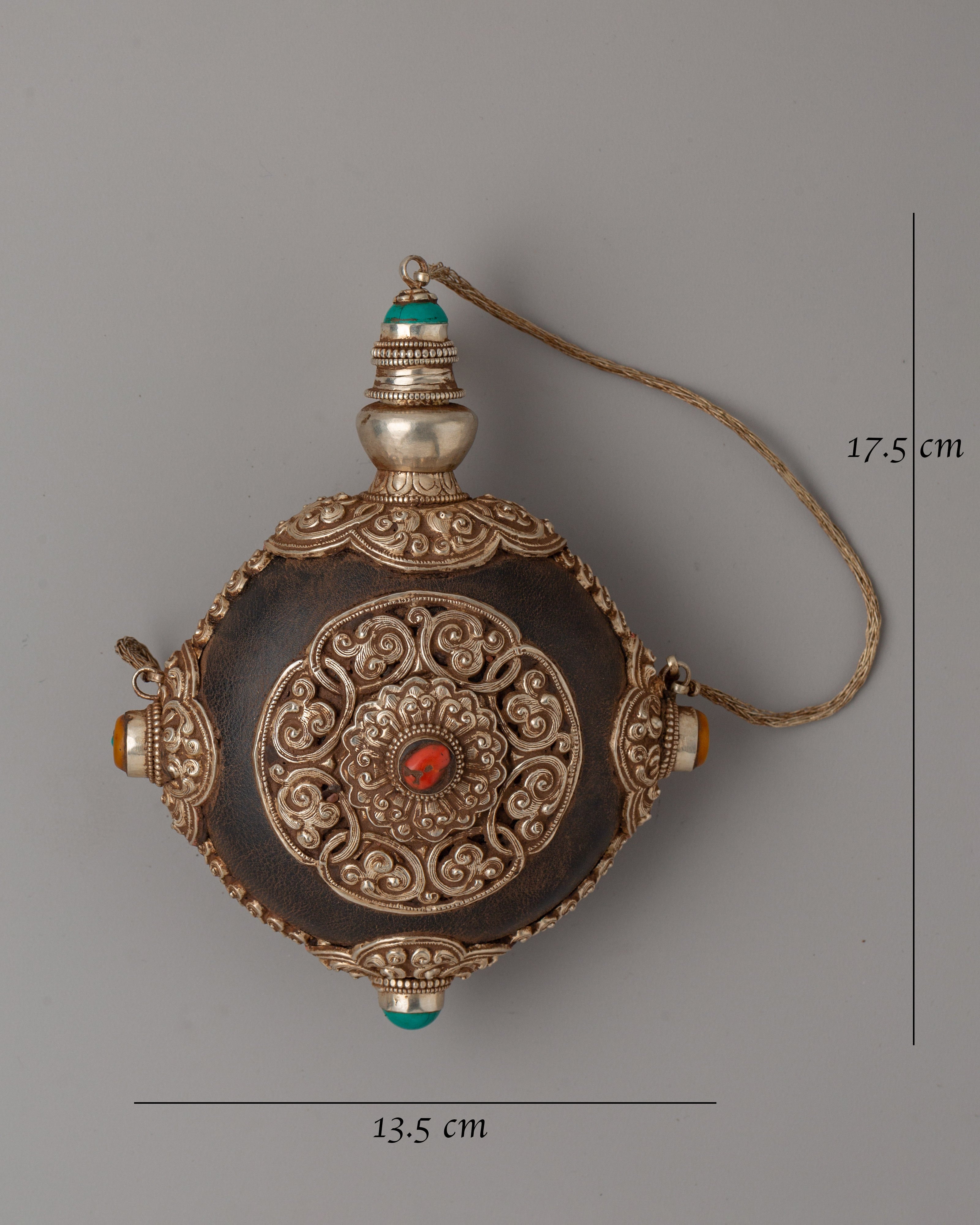 Tibetan Snuff Pot with Turquoise Inlay | Ritual Container for Spiritual Use