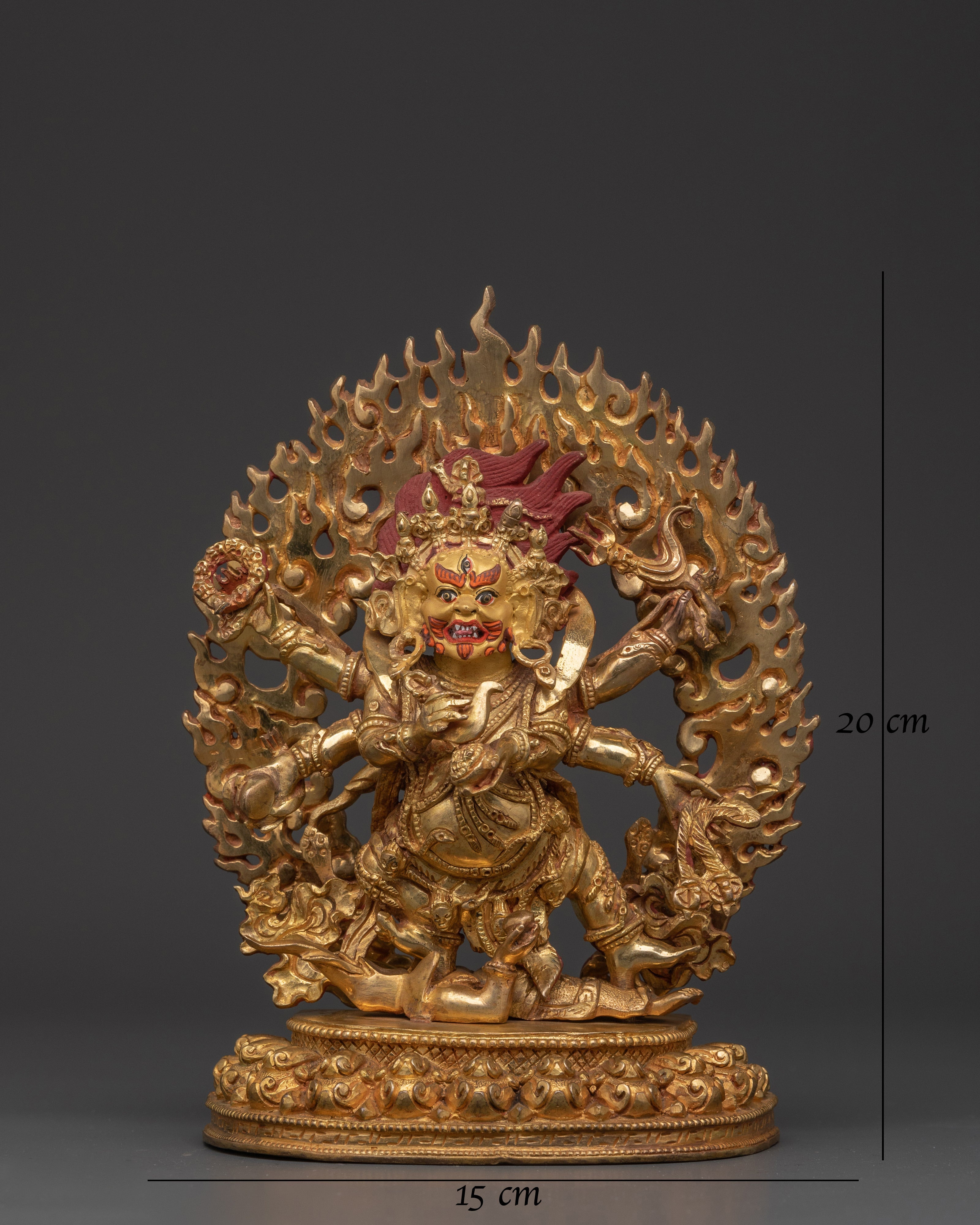 Handmade Six Armed Mahakala Deity Statue | Buddhist Sculpture of Wrathful Deity