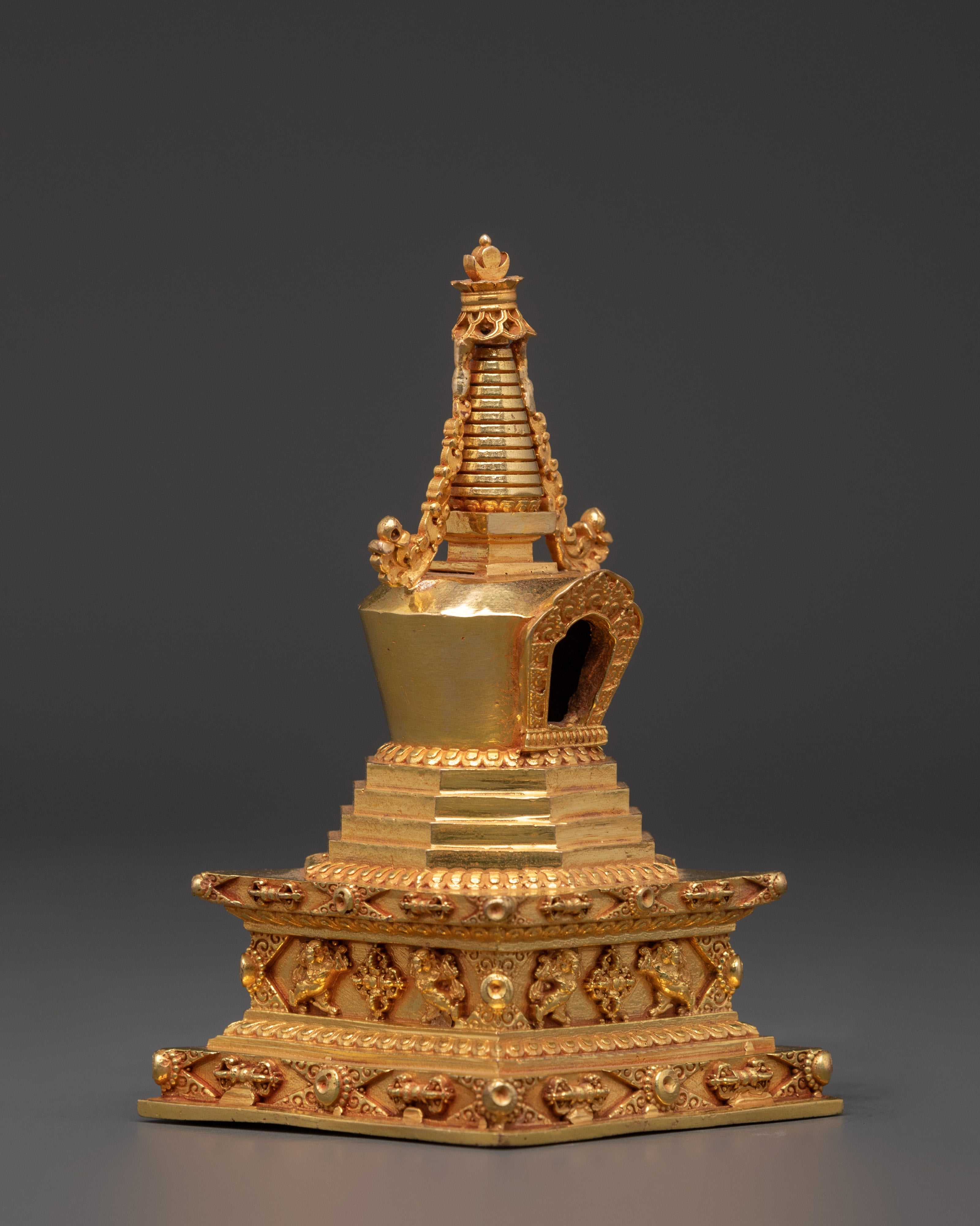 Buddhist Gold Plated Stupa Mound | Sacred Copper Altar Decoration