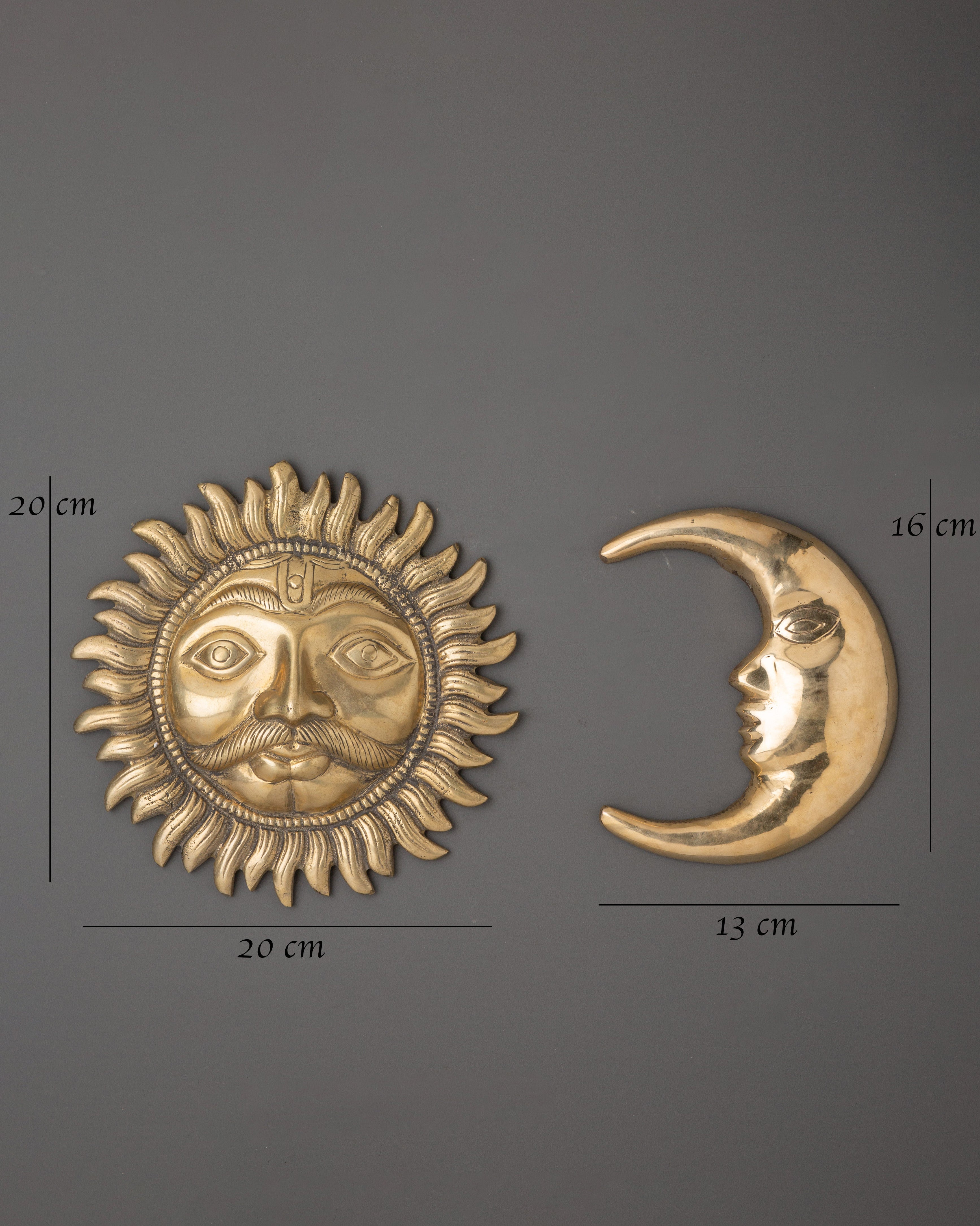 Brass Sun and Moon Wall Hanging Set | Celestial Vastu Decor for Balance and Harmony
